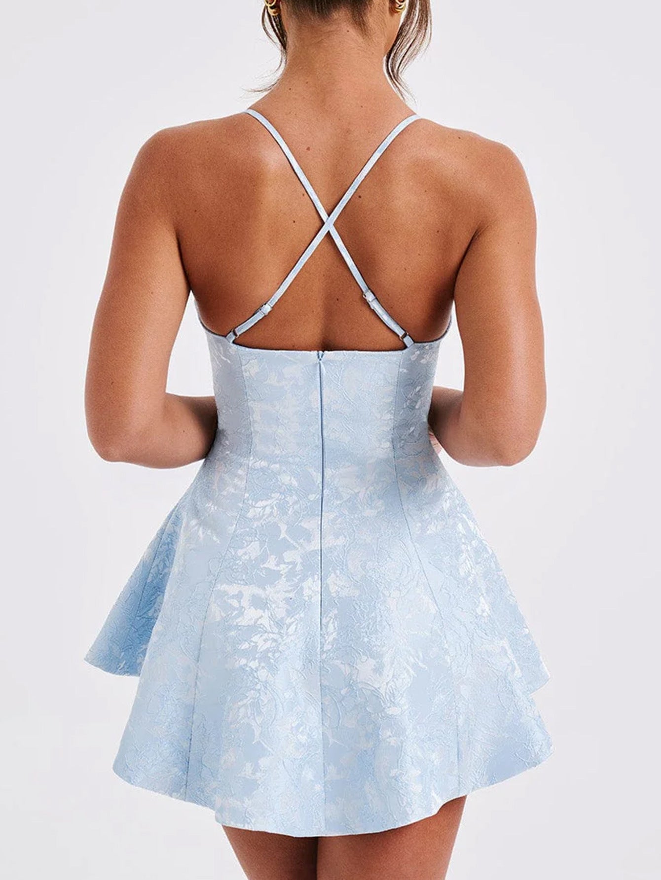 Sky Blue Halter Sleeveless Wedding Guest Dress