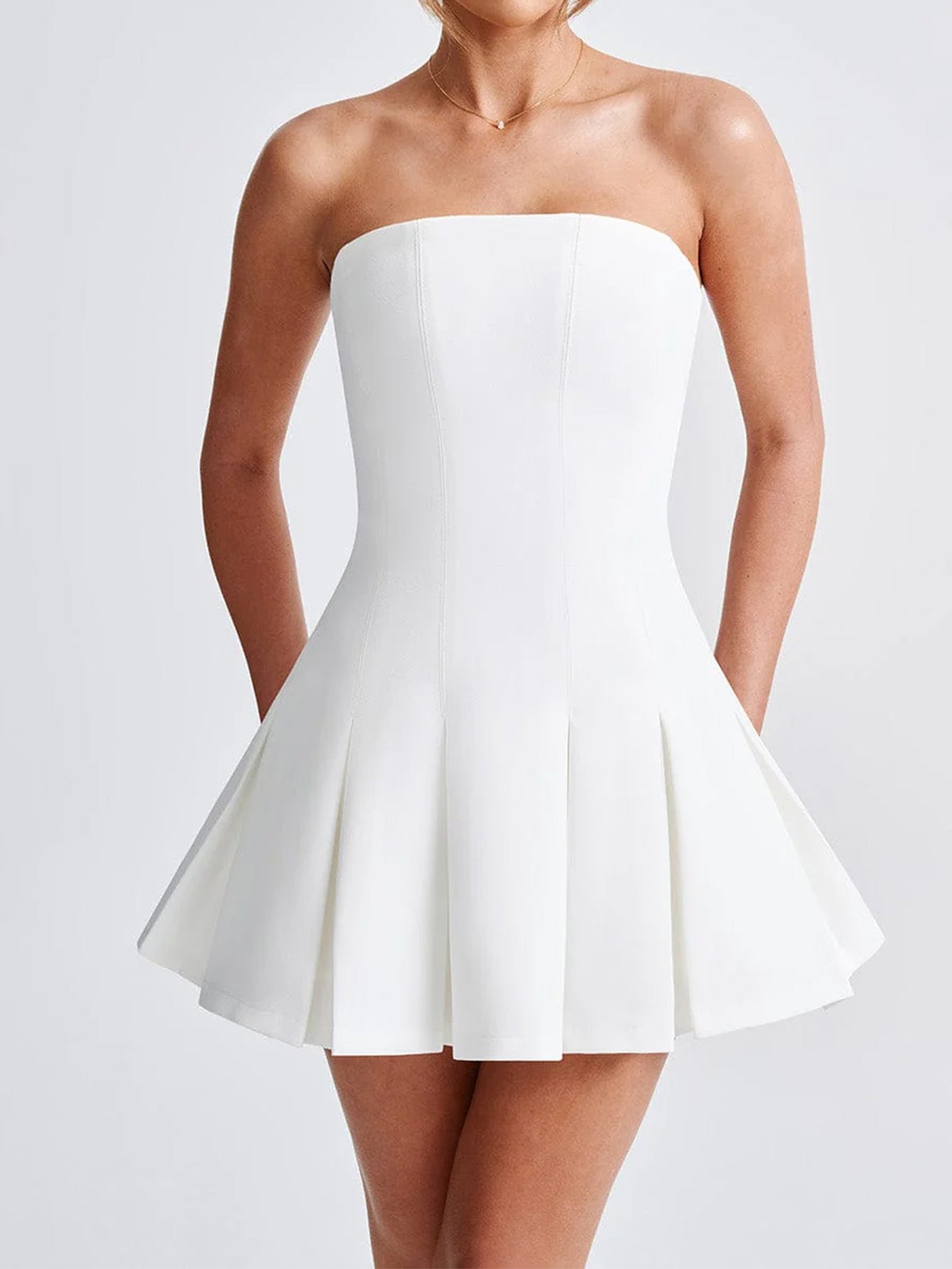 White Strapless Mini Sleeveless Wedding Guest Dress