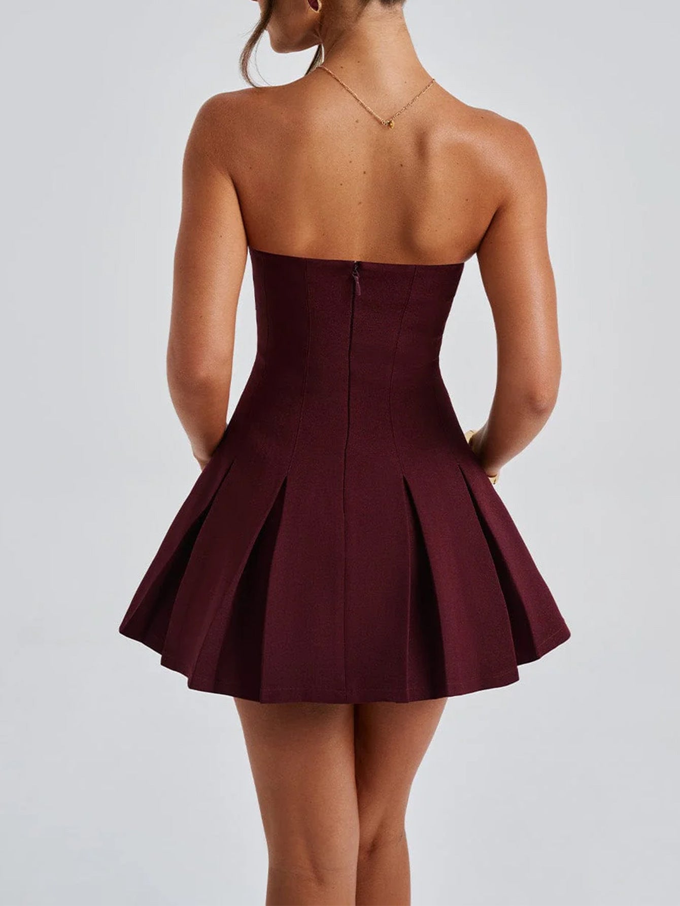 Burgundy Strapless Mini Sleeveless Wedding Guest Dress