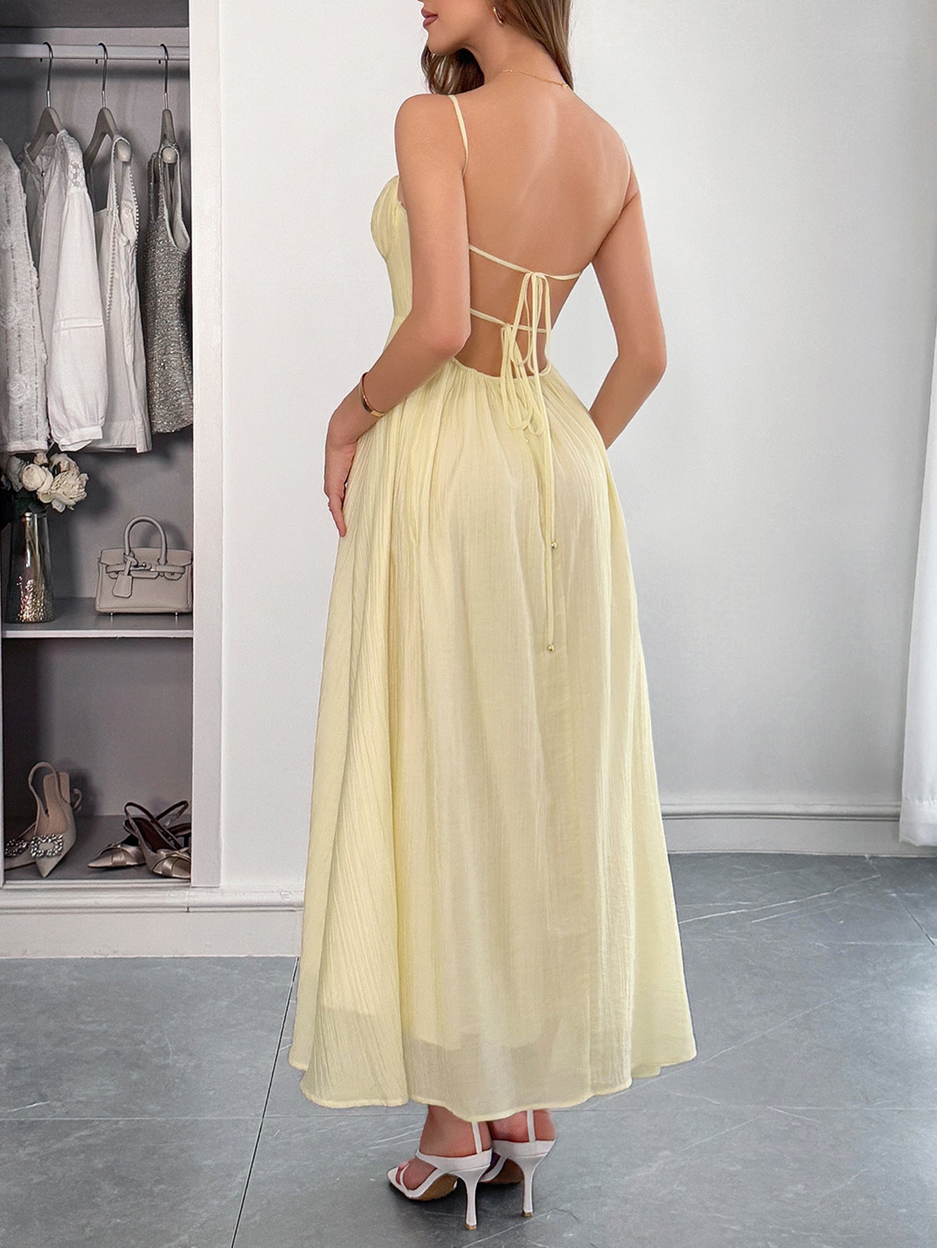 Spaghetti Straps Sleeveless Daffodil Wedding Guest Dress