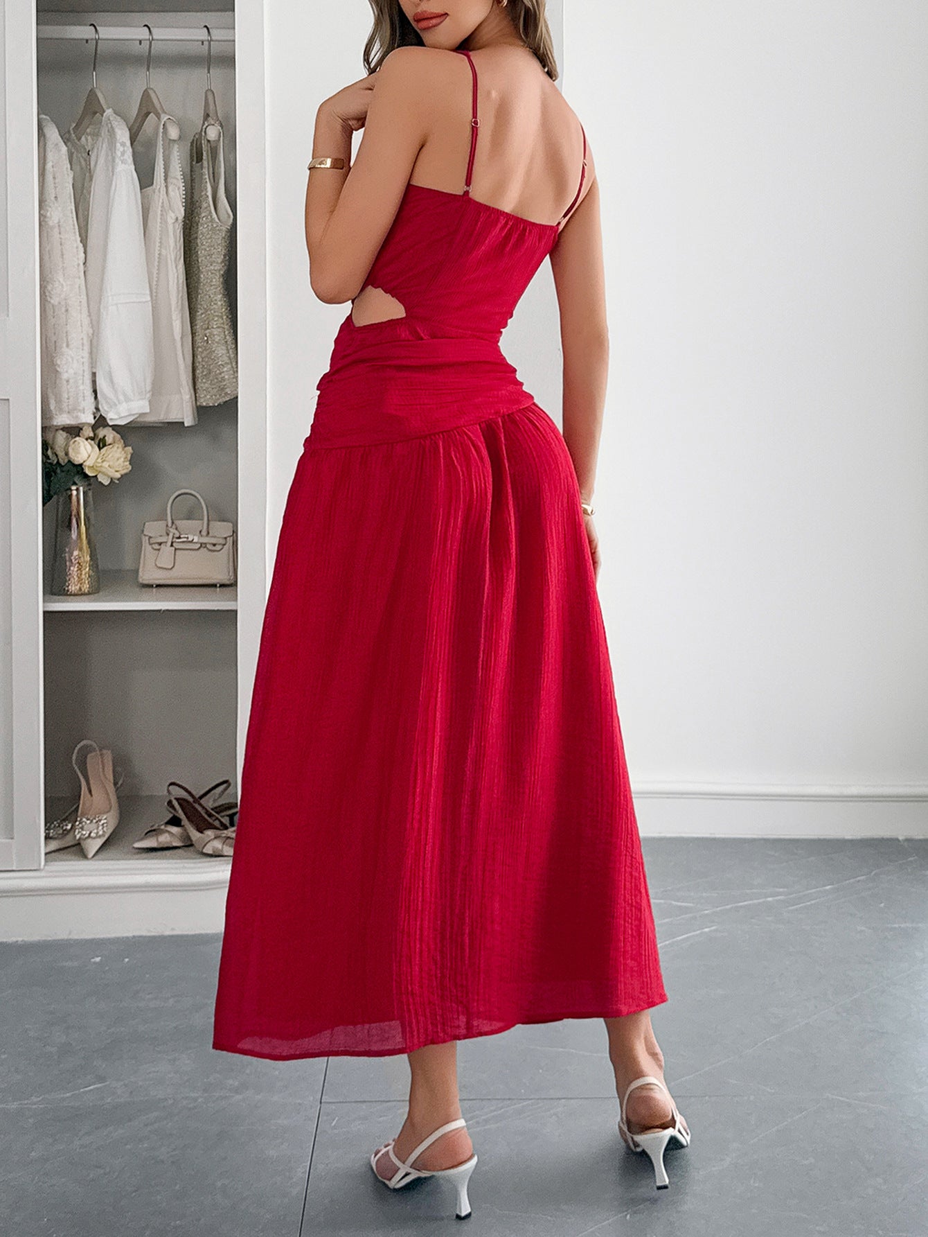 V-Neck Red A-Line Wedding Guest Dress