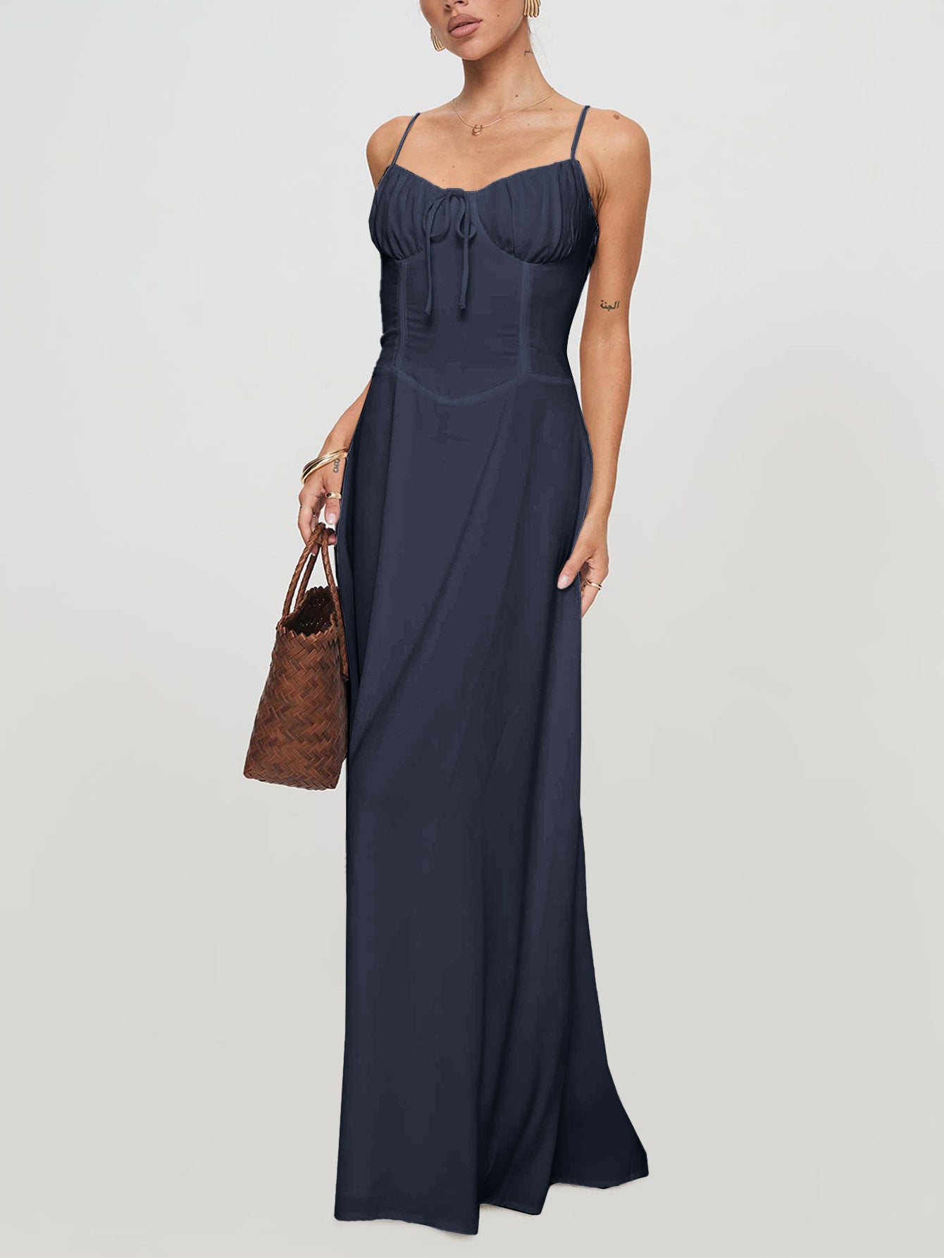 Sheath/Column Spaghetti Straps Dark Navy Sleeveless Wedding Guest Dress