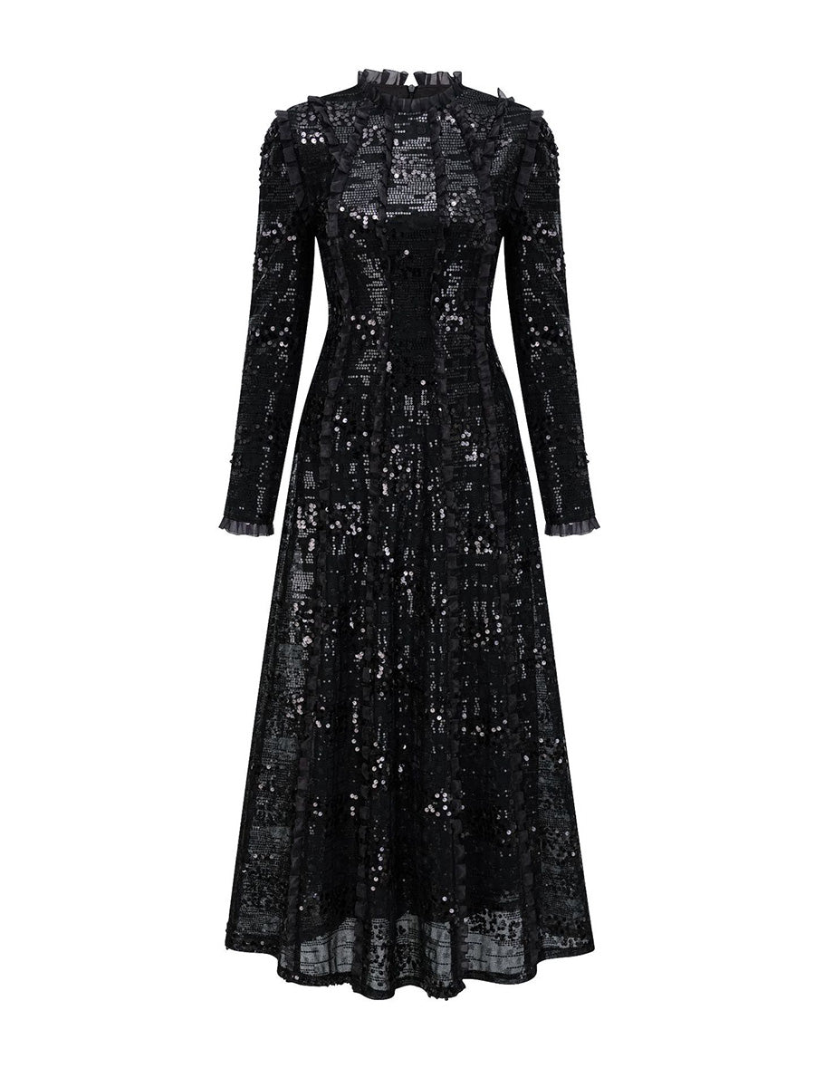 Black sequin dress on a white background