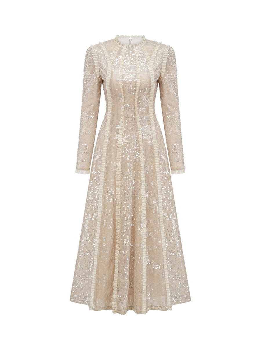 champagne sequin dress on a white background
