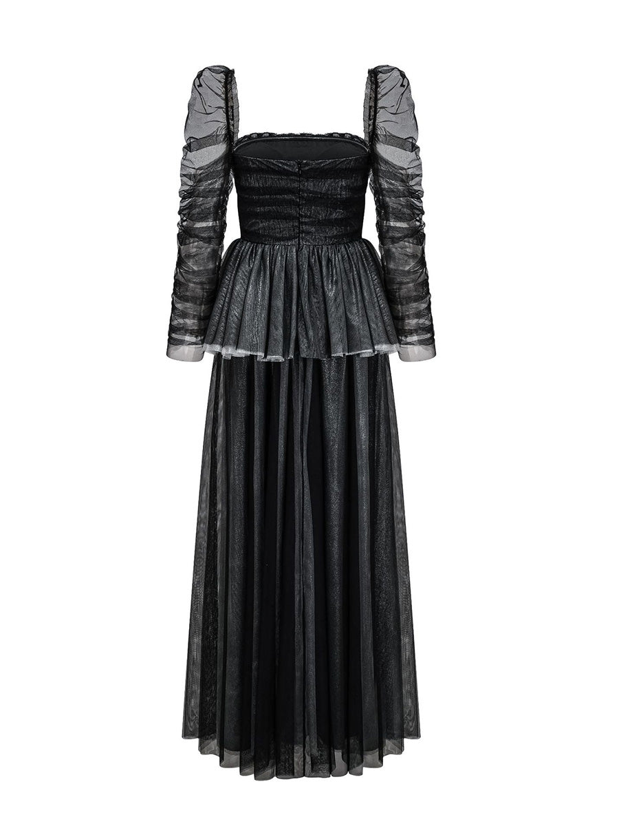 Modest Black Long Rhinestone  Prom Dresses With Sleeves