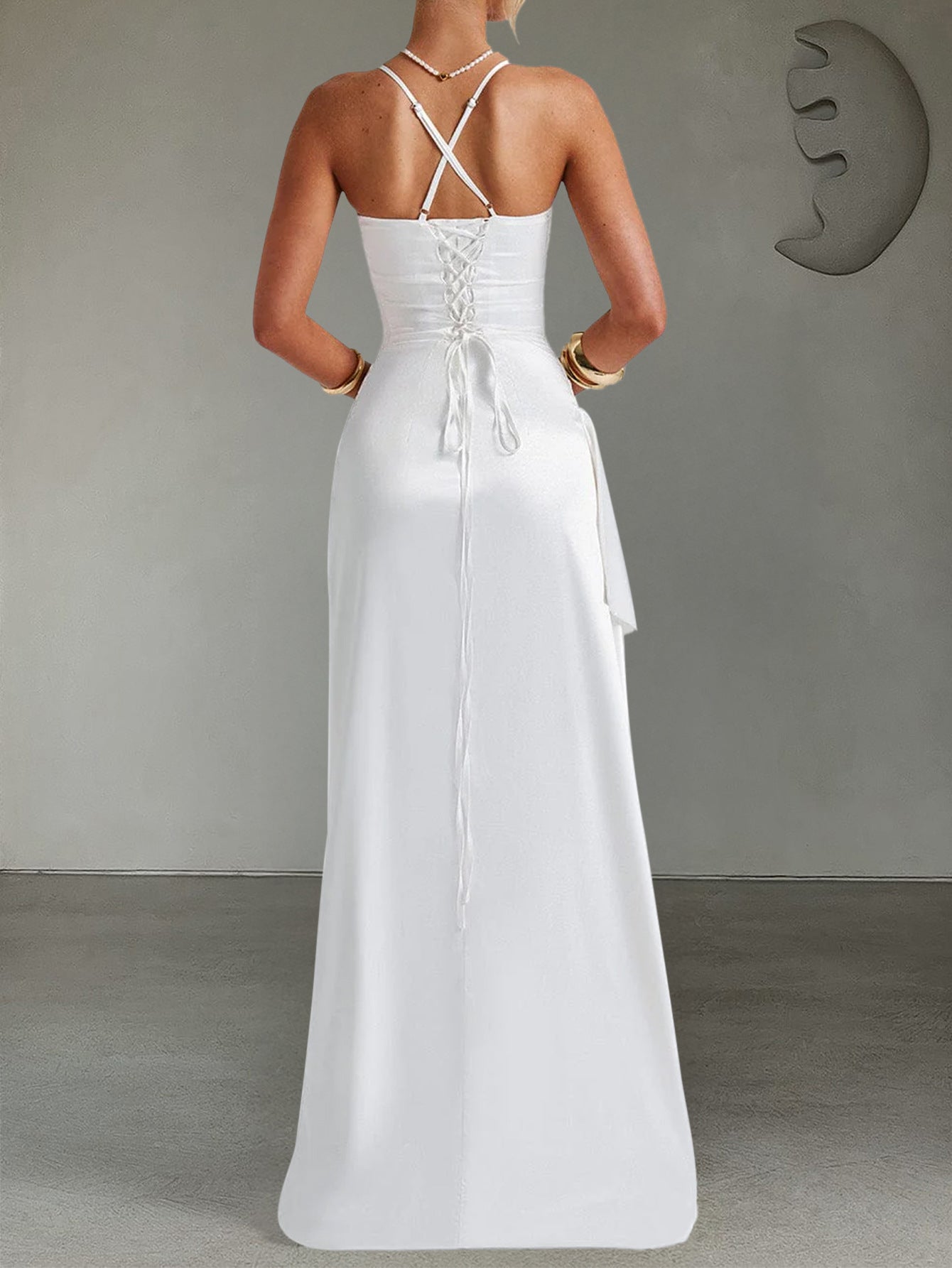 Spaghetti Straps Sheath/Column White Sleeveless Wedding Guest Dress with Split