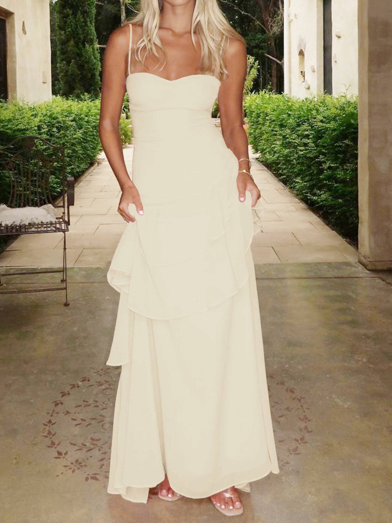 Spaghetti Straps Sweetheart Apricot Wedding Guest Dress with Ruffles Side