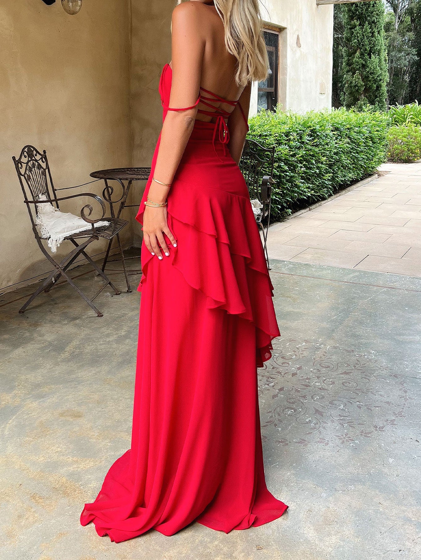 Spaghetti Straps Sweetheart Red Wedding Guest Dress with Ruffles Side