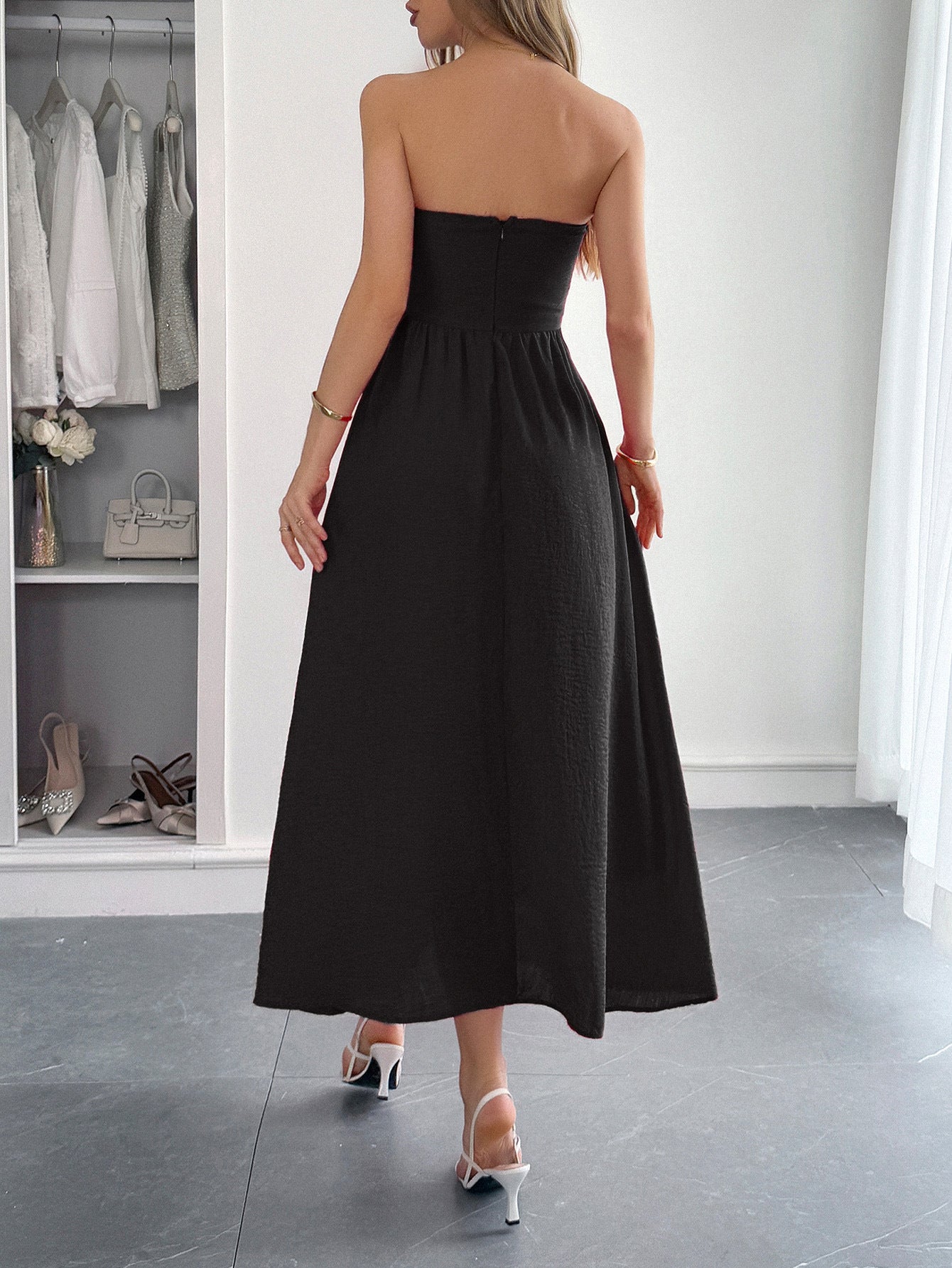 Elegant Solid Color Black A-Line Wedding Guest Dress