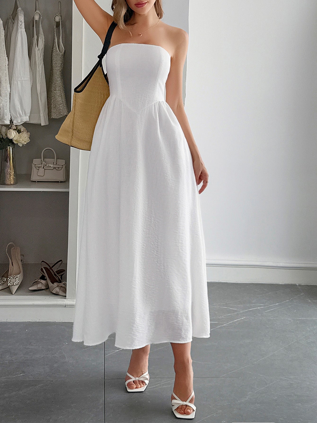 Elegant Solid Color White A-Line Wedding Guest Dress