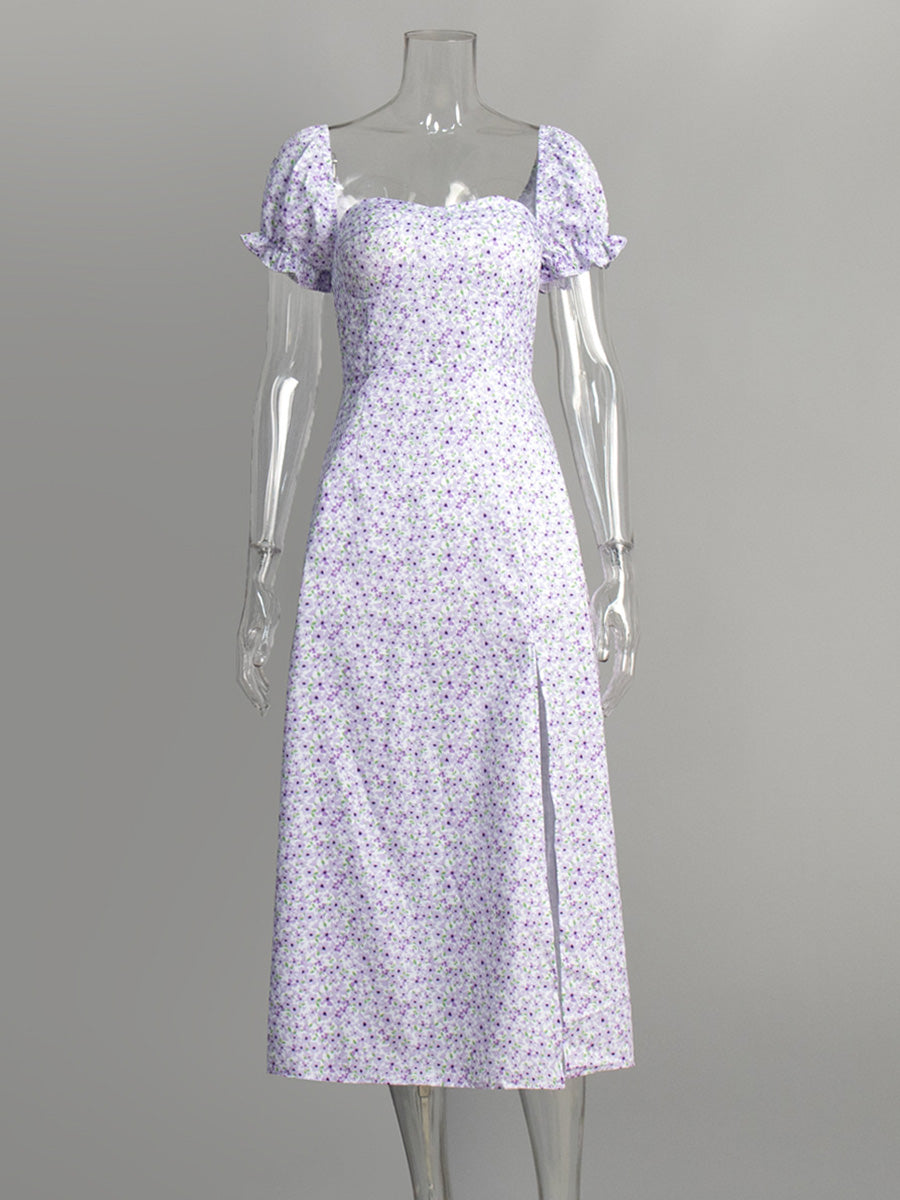 Lavender One Shoulder Floral Sheath Wedding Guest Dresses with Split