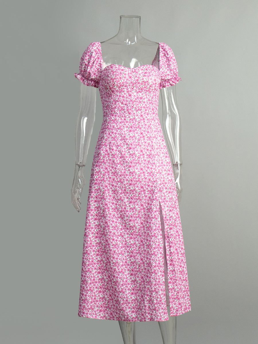 Pink One Shoulder Floral Sheath Wedding Guest Dresses with Split