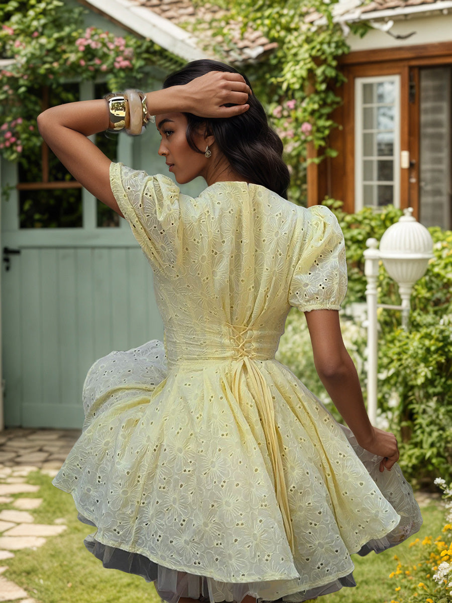 Daffodil V-Neck Short Sleeves A-Line Mini Wedding Guest Dresses