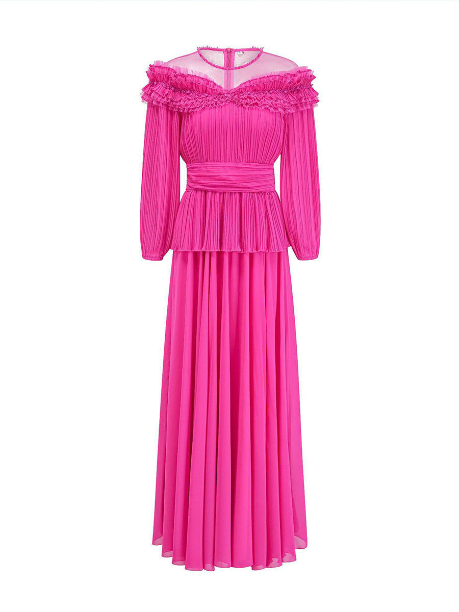 Pink dress with long sleeves on a white background