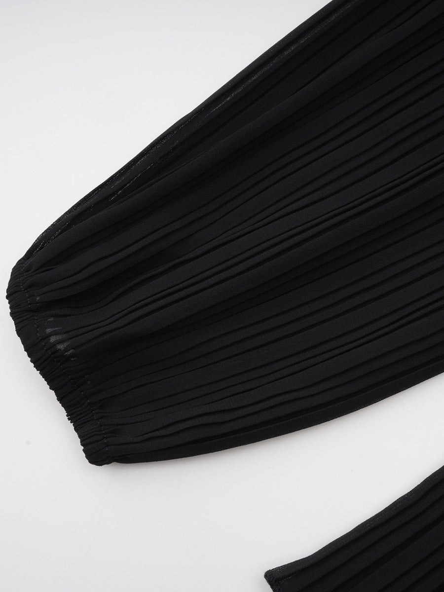 Vintage Long Black Beading Chiffon Prom Dresses With Sleeves