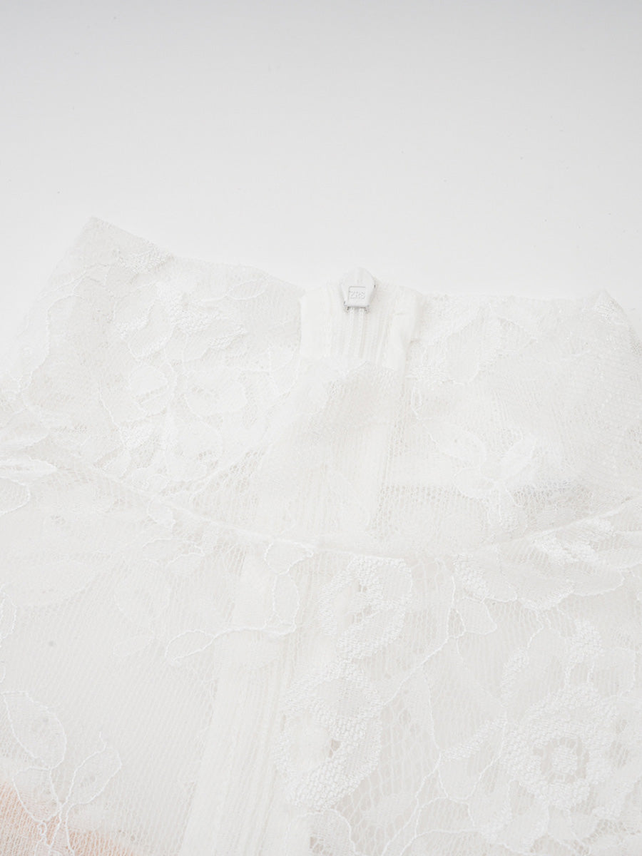 Charming Sheath Long White Prom Dresses With Layers Lace