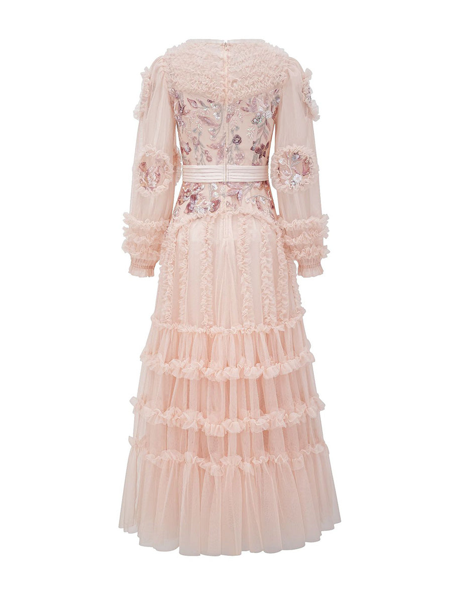 Gorgeous Lace Tulle Floral Prom Dresses With Long Sleeves