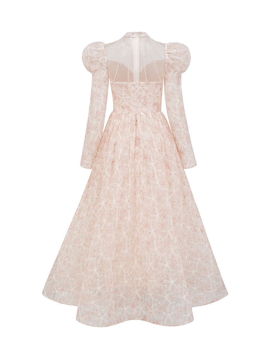 Lovely Floral Lace Long Sleeves Beading Princess Prom Dresses