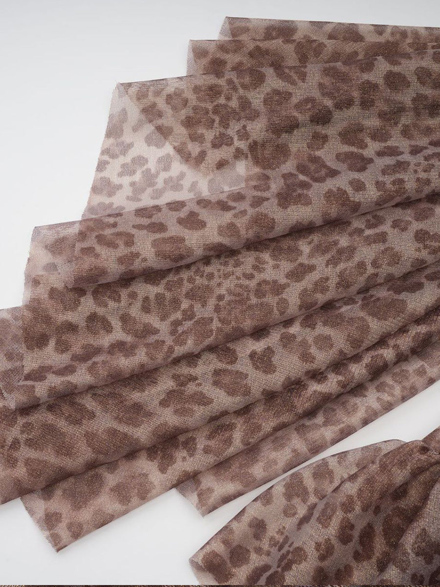Mermaid Leopard Print Tulle Long Prom Dresses With Trumpet Sleeves