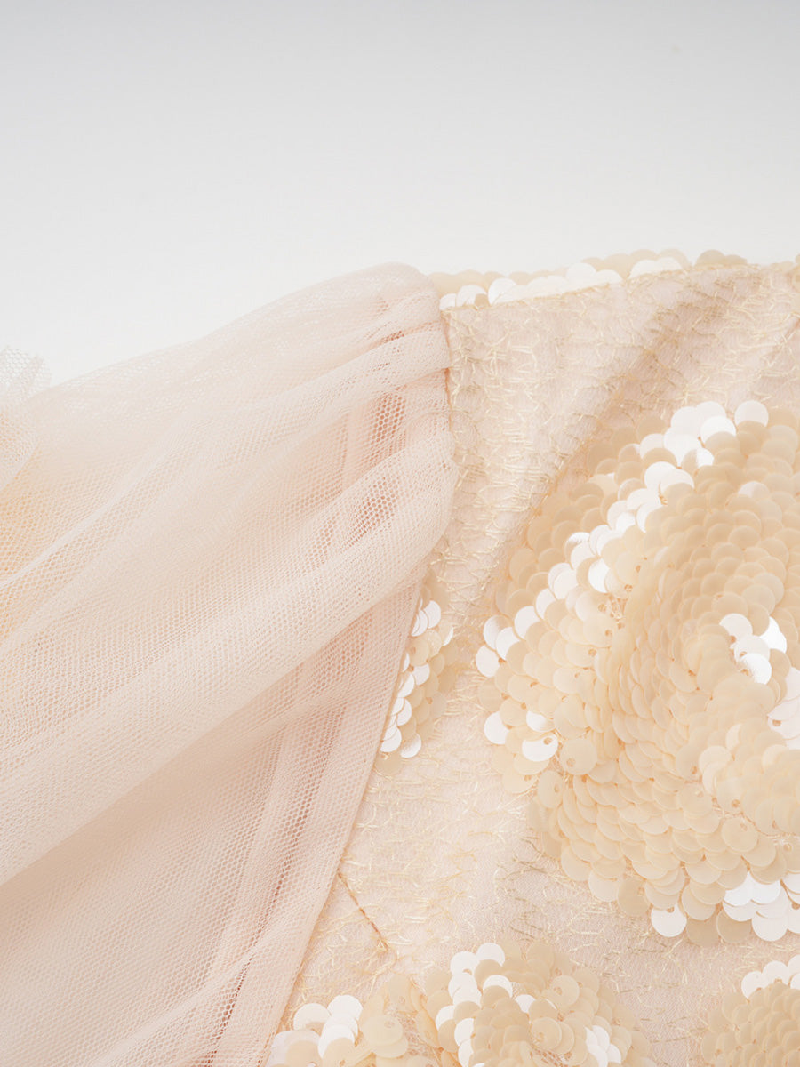 Pretty Ruffles Tulle Zipper Back Long Prom Dresses With Sleeves