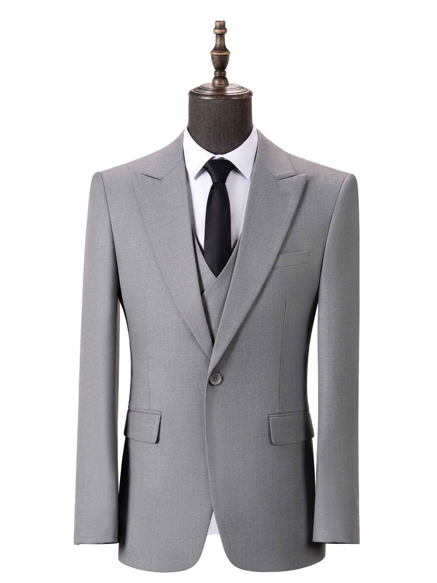 Elegant Double Breasted Vest 3 Pieces Solid Color Slim Fit Men's Suits