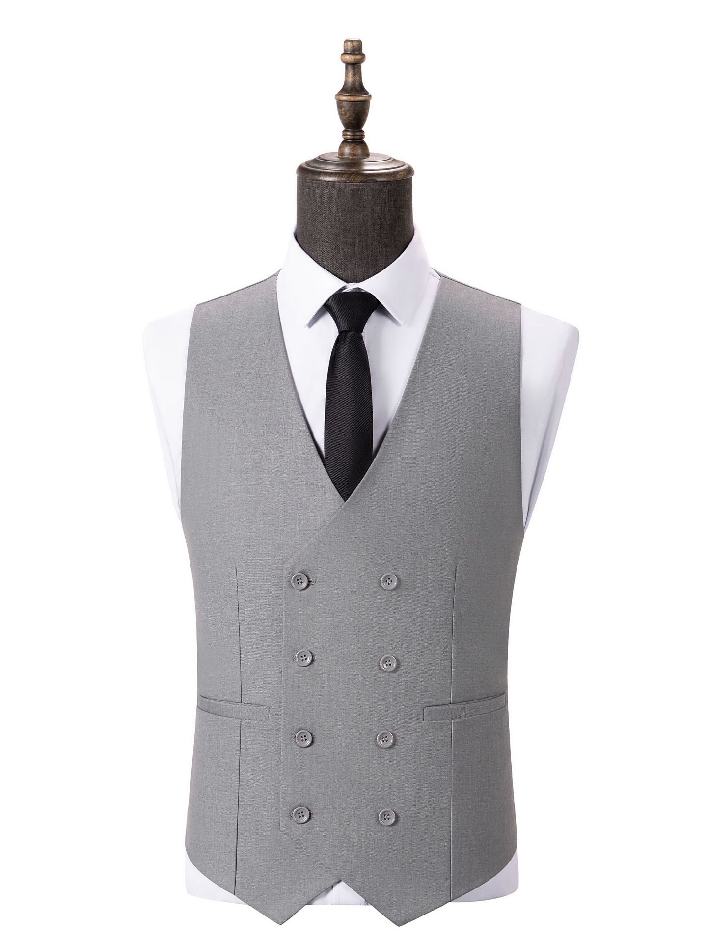 Elegant Double Breasted Vest 3 Pieces Solid Color Slim Fit Men's Suits