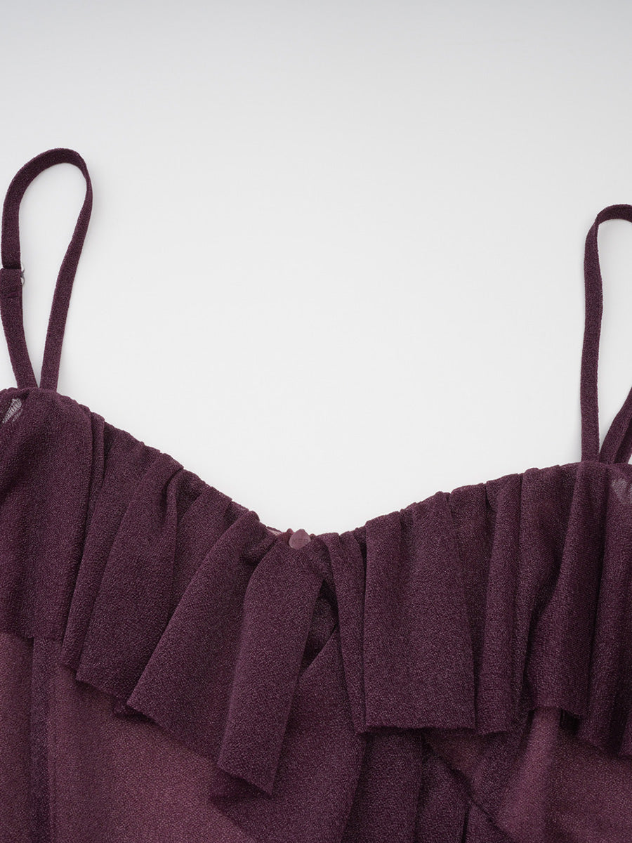 Simple Spaghetti Straps Grape Layers Sheer Tulle Prom Dresses