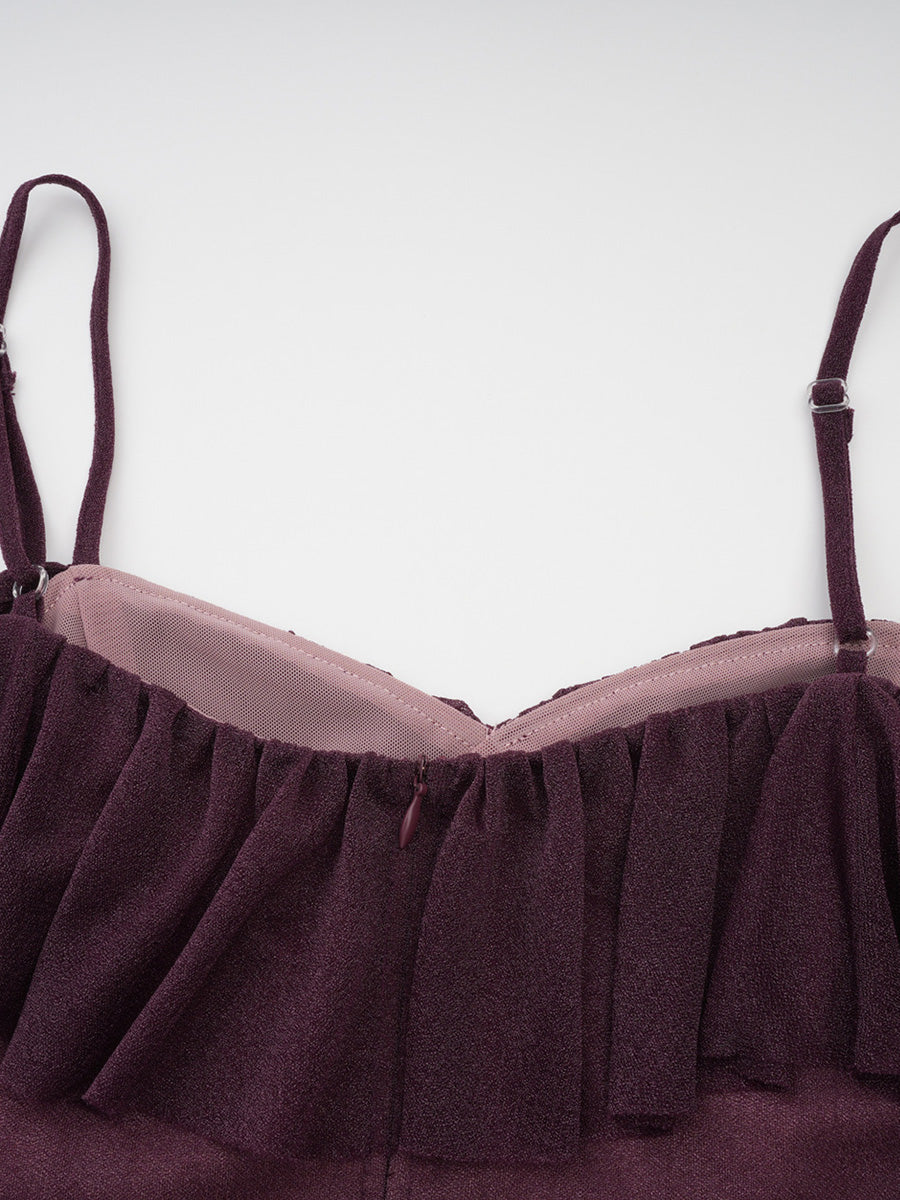 Simple Spaghetti Straps Grape Layers Sheer Tulle Prom Dresses