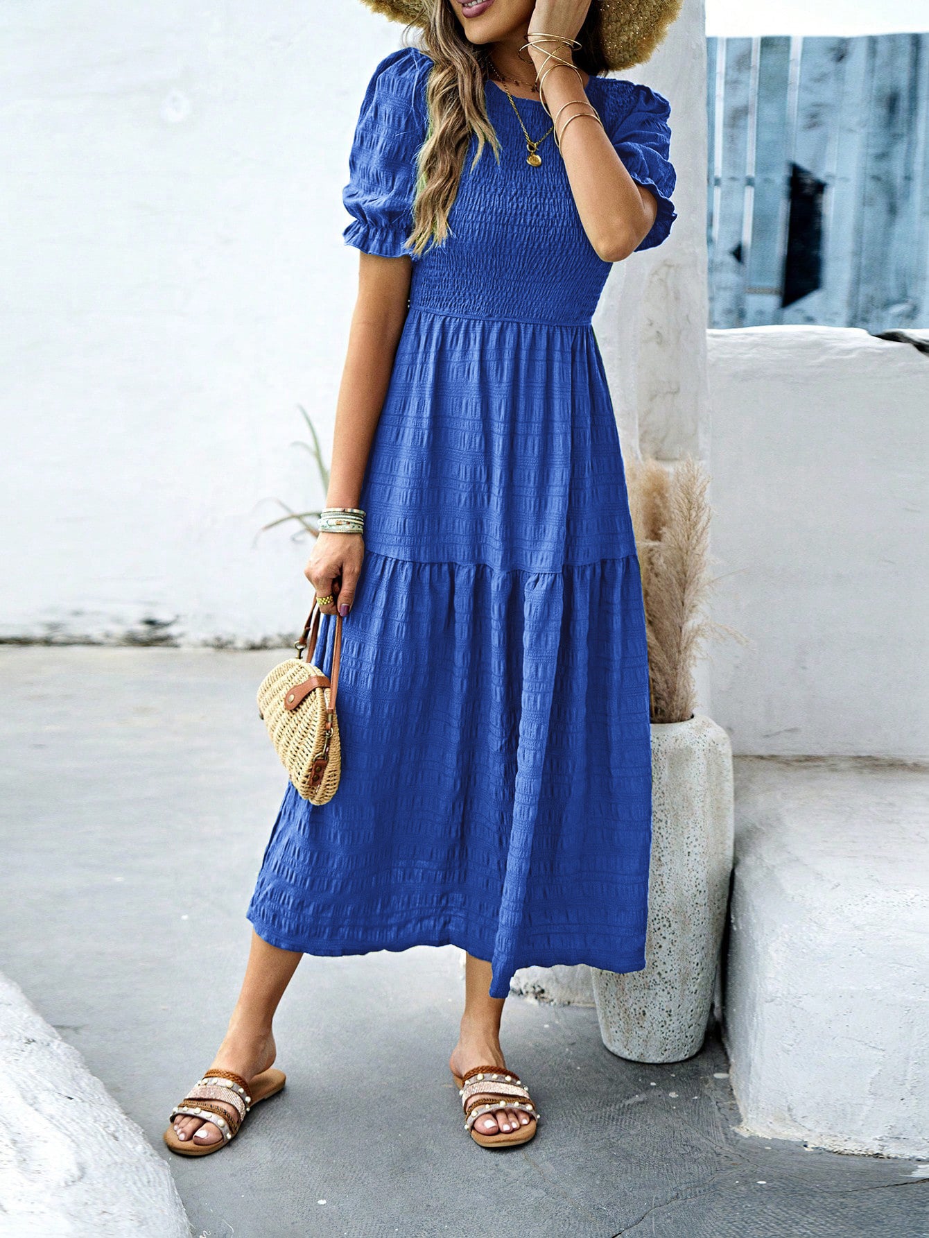 Royal Blue Short Sleeves Wedding Guest Dress