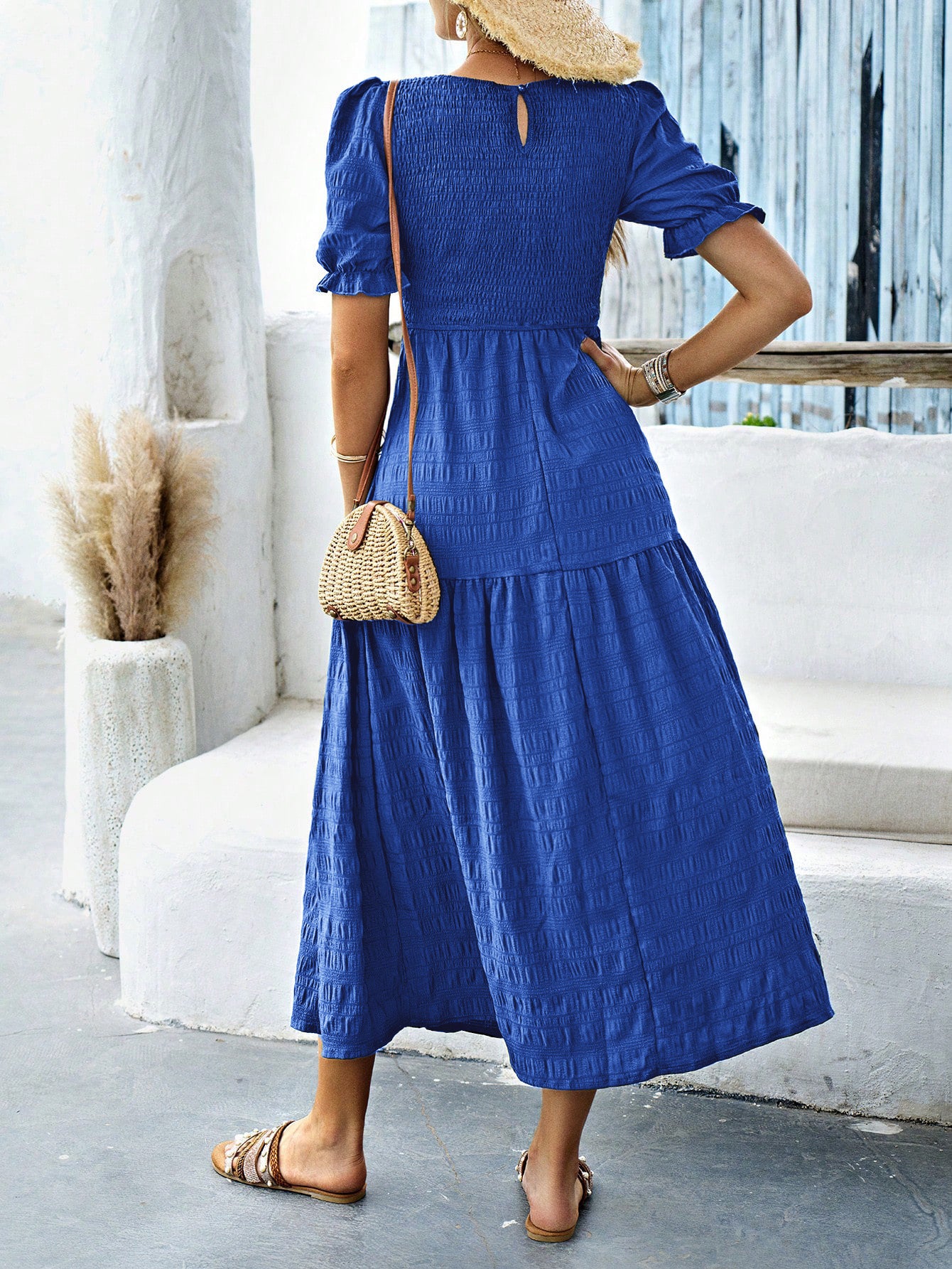 Royal Blue Short Sleeves Wedding Guest Dress
