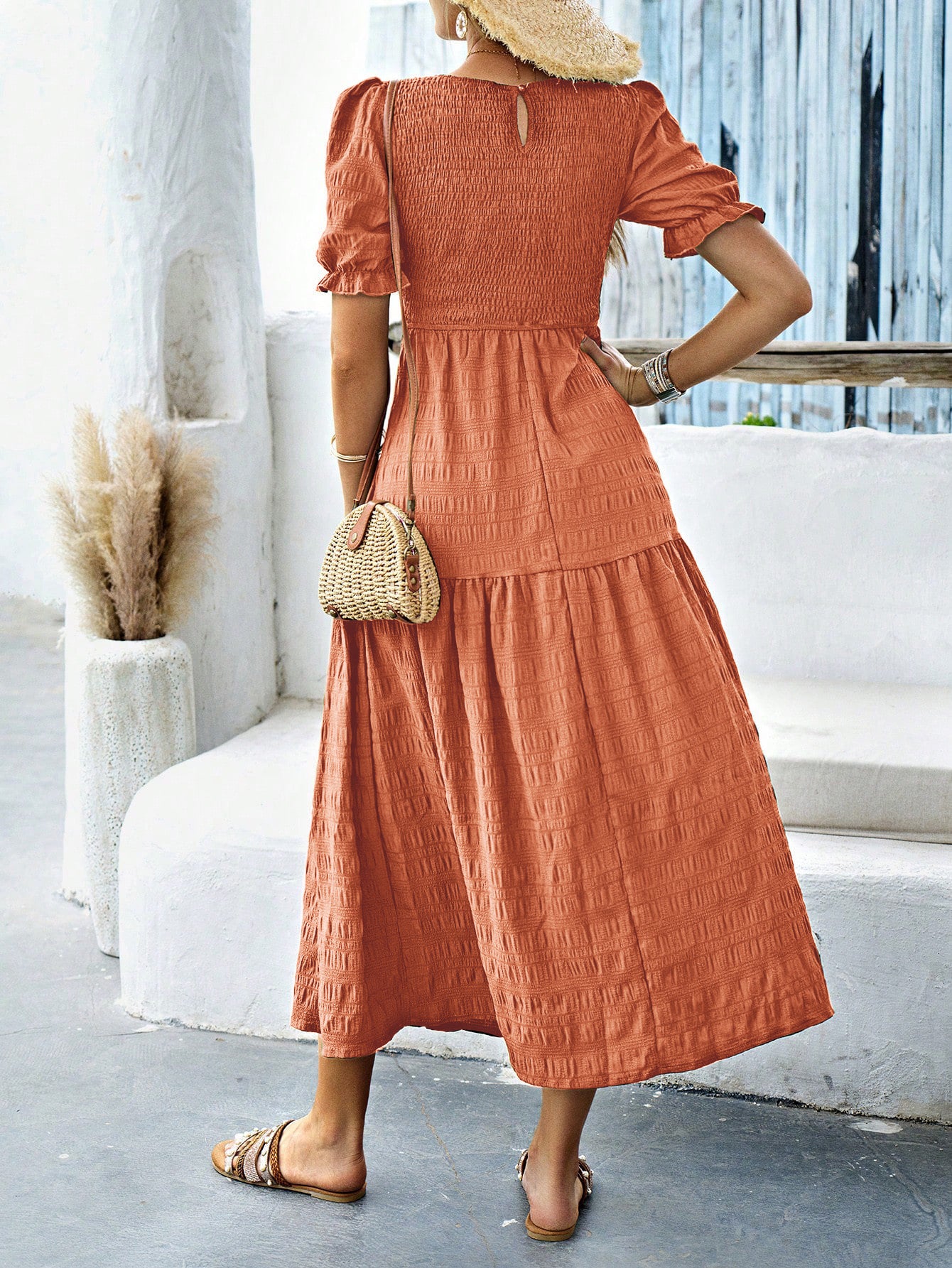 Papaya Short Sleeves Wedding Guest Dress