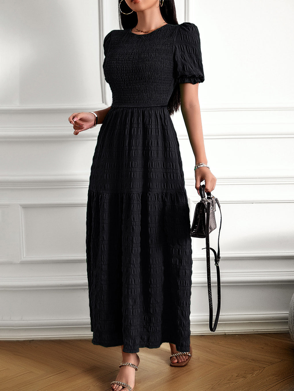 short sleeve wedding guest dress Black Short Sleeves Wedding Guest Dress