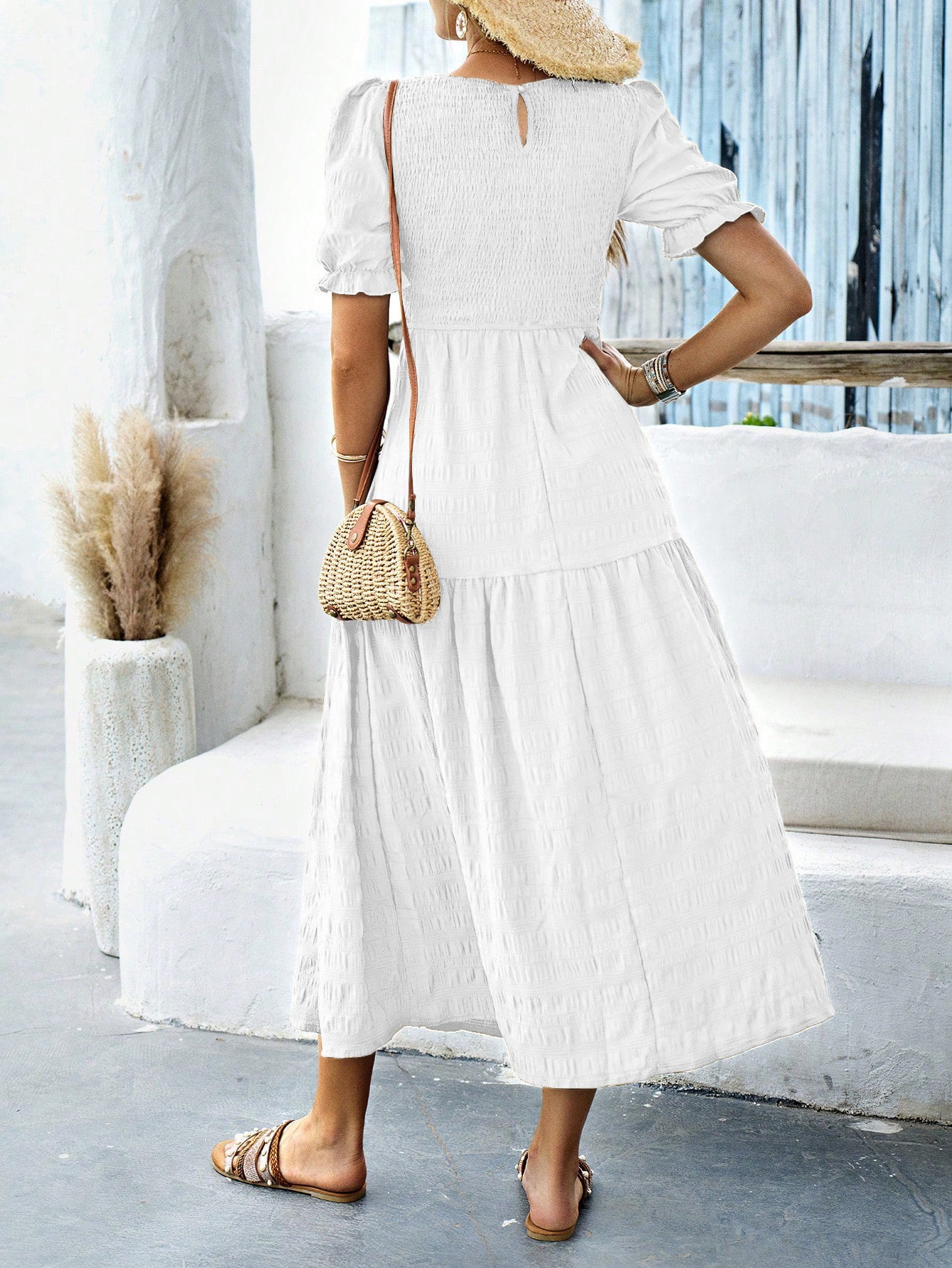 White Short Sleeves Wedding Guest Dress