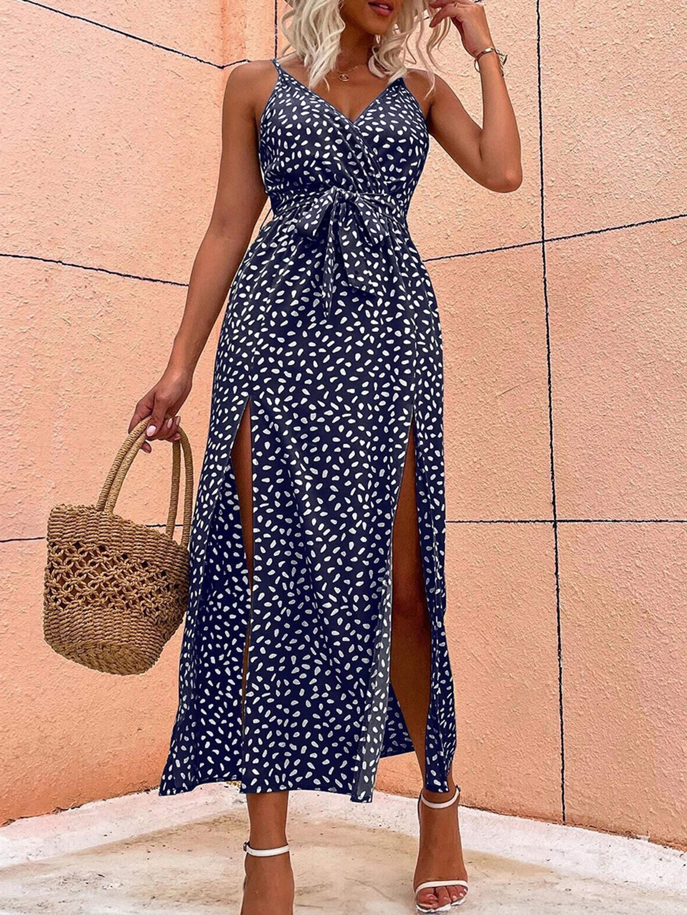 V-Neck Sleeveless Wedding Guest Dress with Split