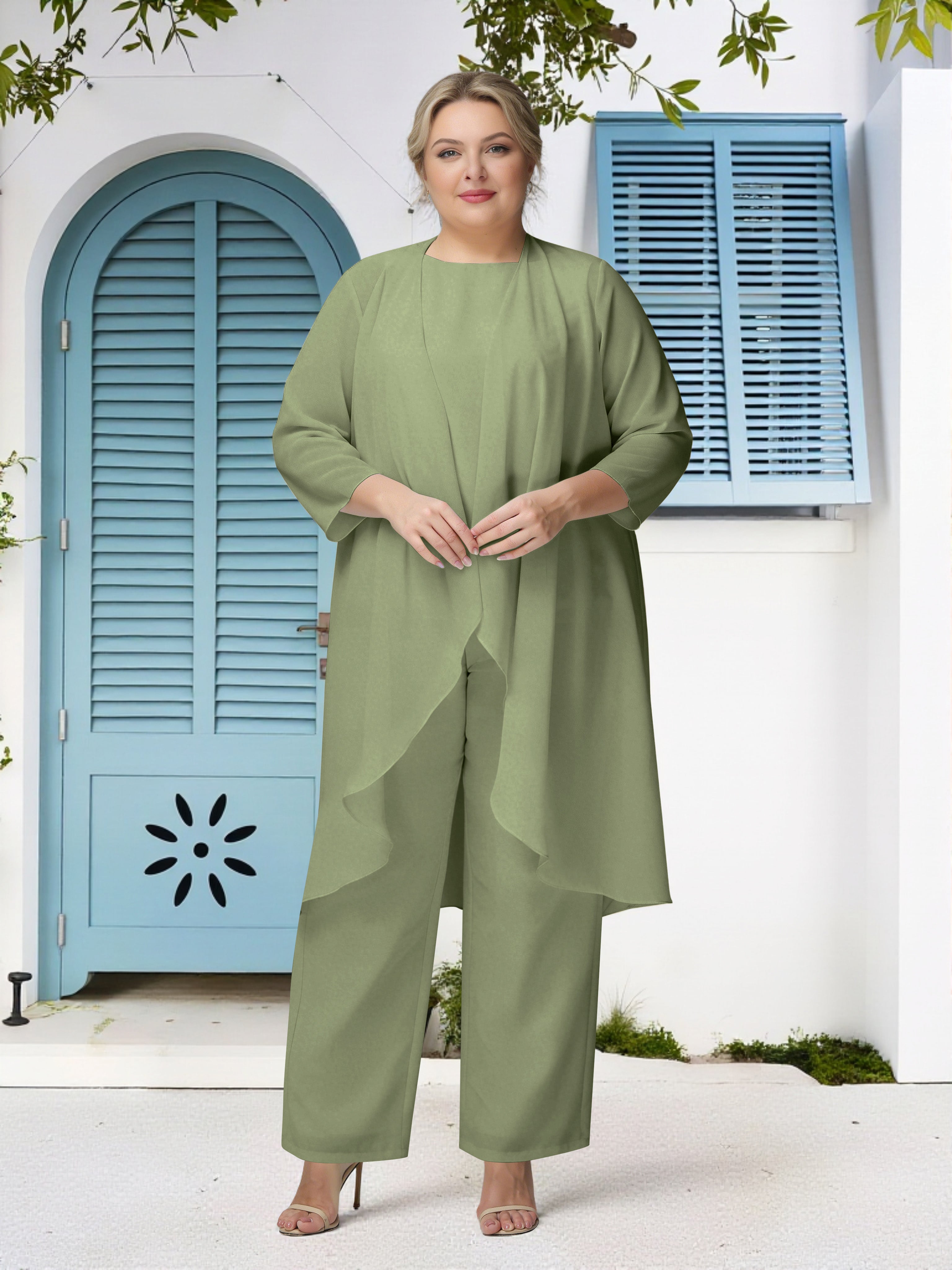 Cicinia 3 Pieces Olive Green Mother Of The Bride Pant Suits With Jacke