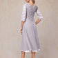 Long Sleeves Tea Length Chiffon Lace Mother Of The Bride Dress