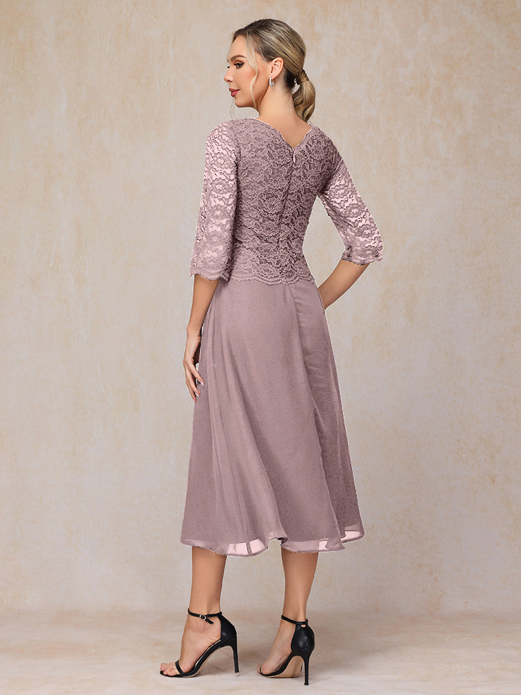 A-Line Tea Length Chiffon Lace Mother Of The  Groom Dress