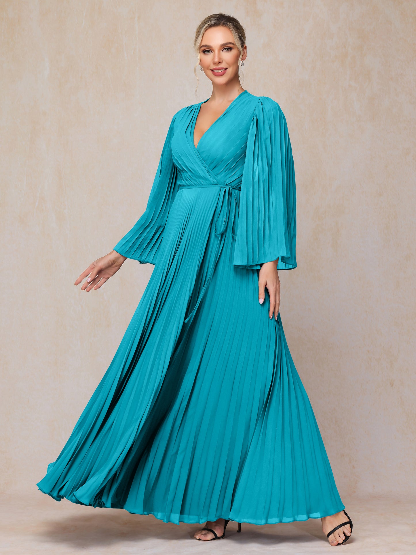 Long Sleeves Floor Length Chiffon Mother Of The Bride Dress