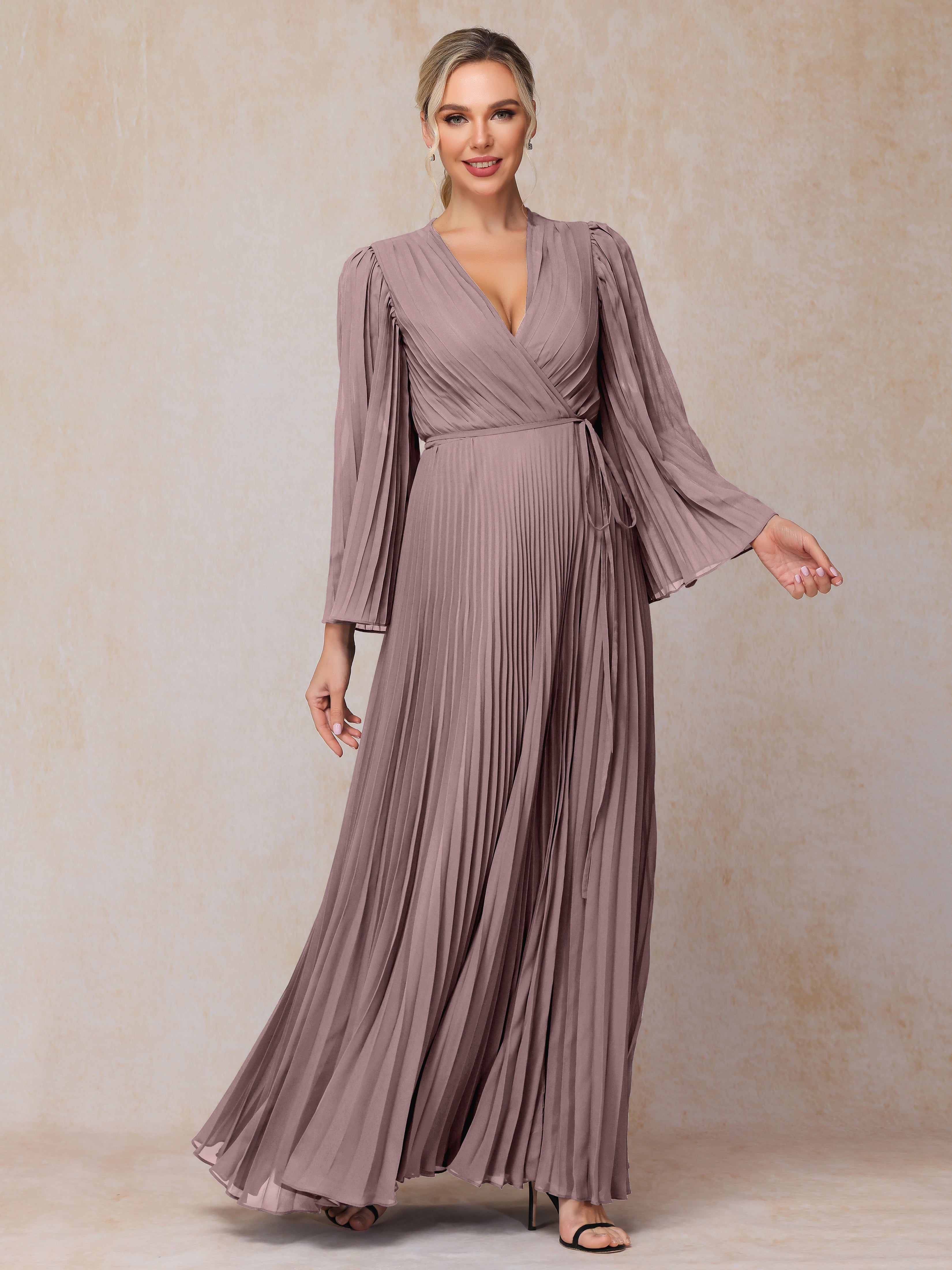 Long Sleeves Floor Length Chiffon Mother Of The Bride Dress