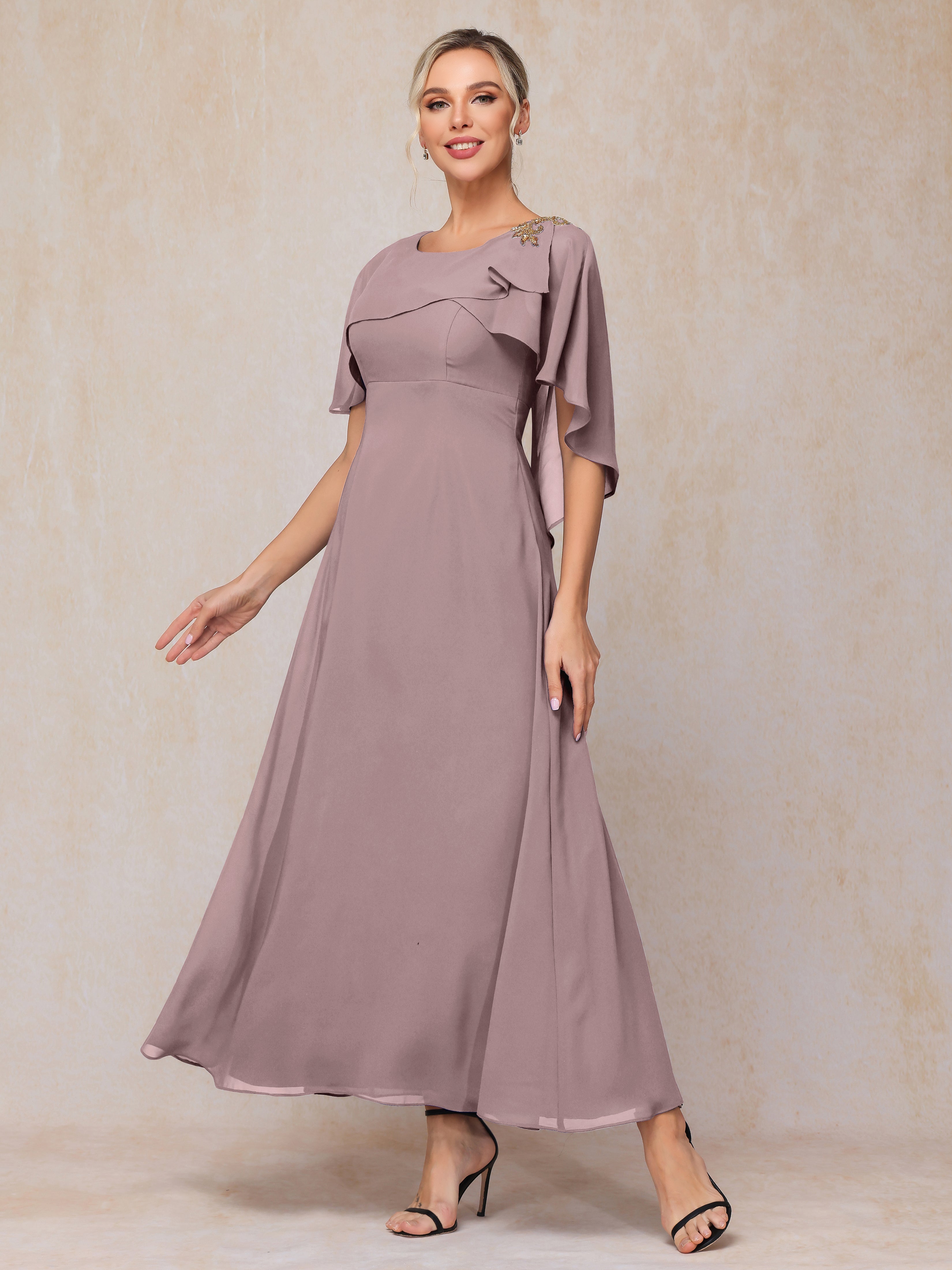 Short Sleeves Ankle Length Chiffon Mother Of The Bride Dress