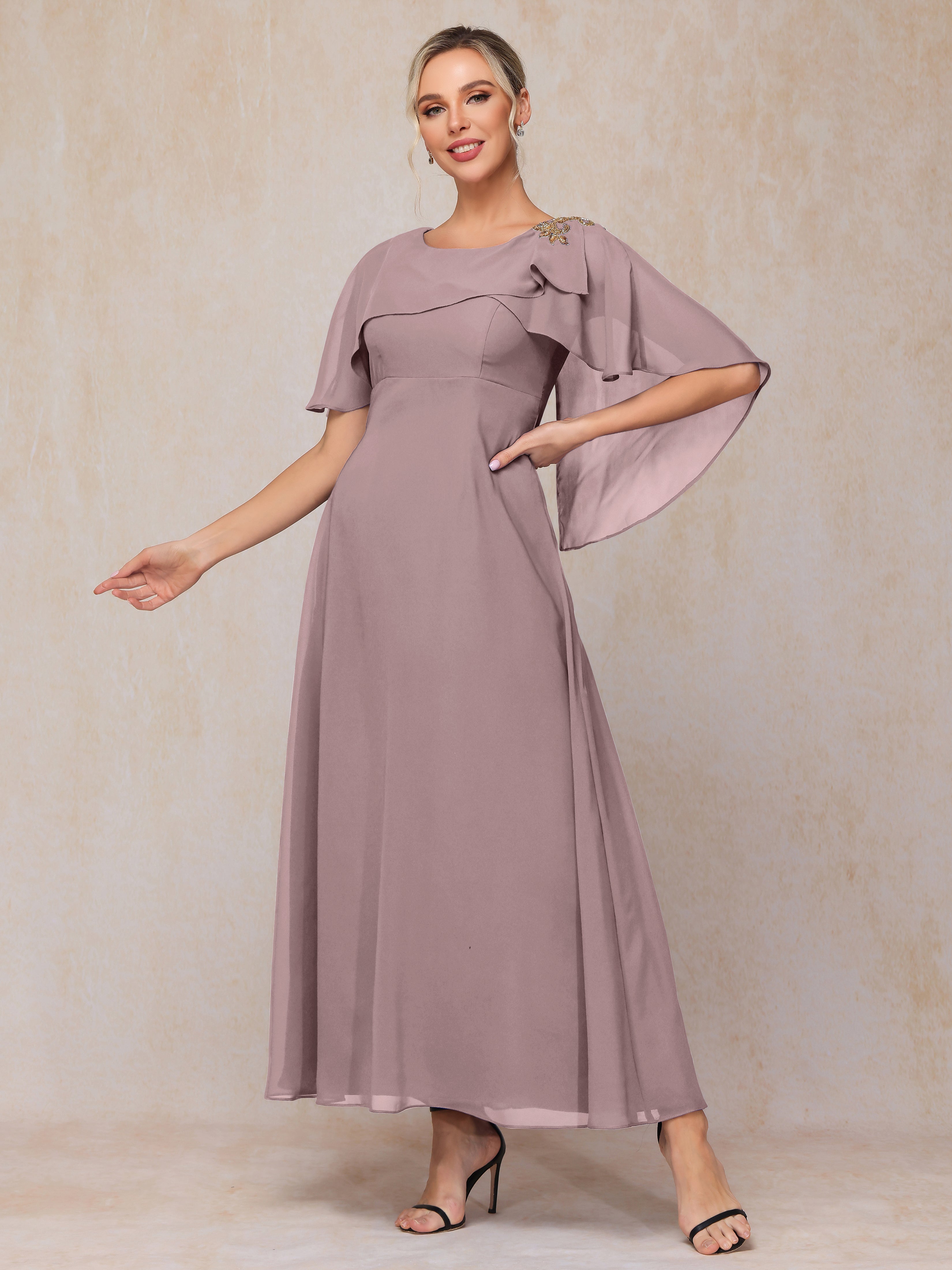 Short Sleeves Ankle Length Chiffon Mother Of The Bride Dress