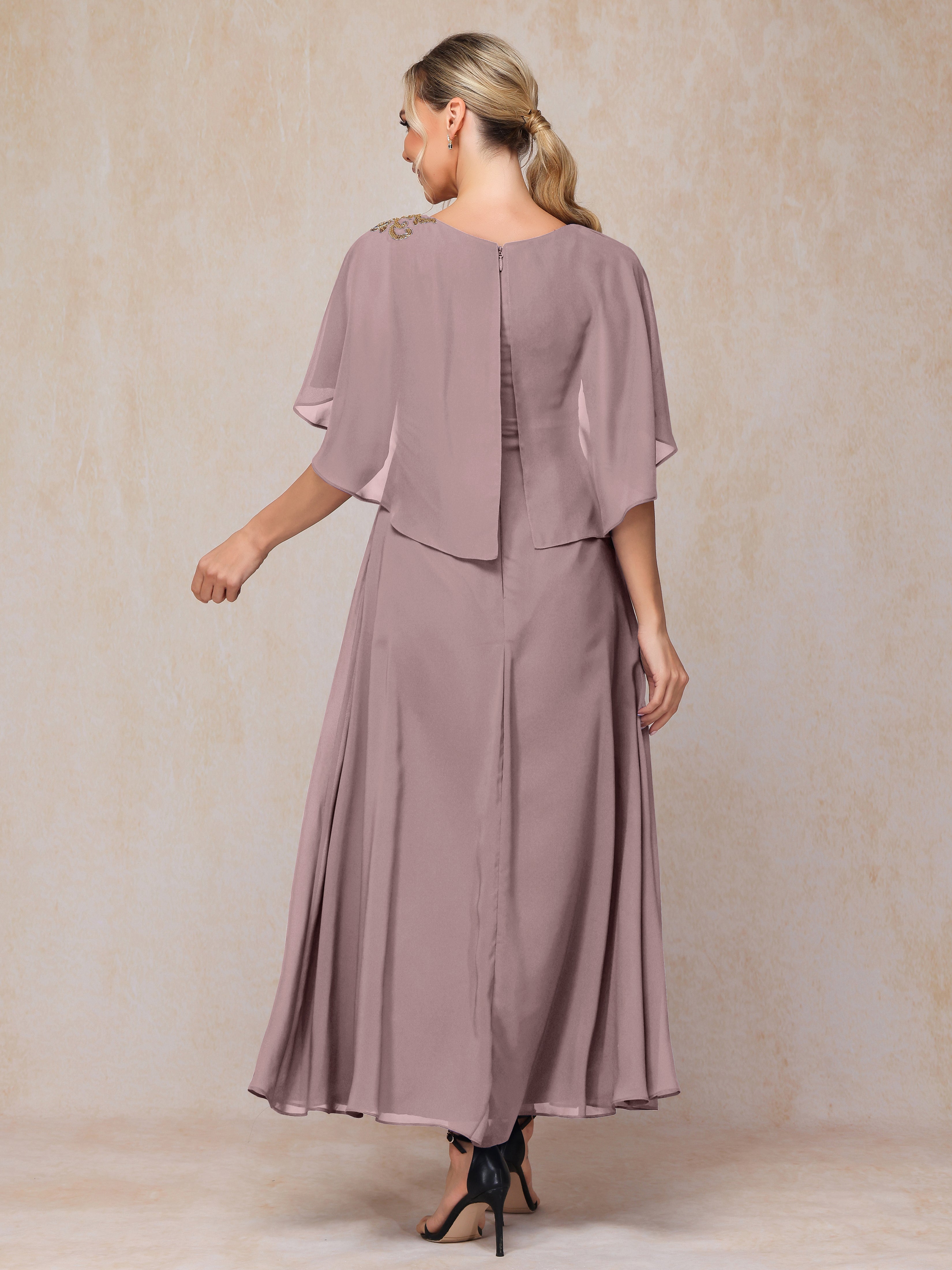 Short Sleeves Ankle Length Chiffon Mother Of The Bride Dress