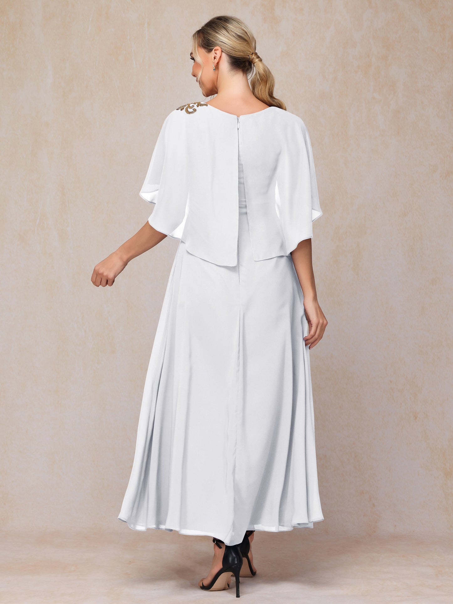 Formal Short Sleeves Ankle Length Chiffon Wedding Guest Dresses