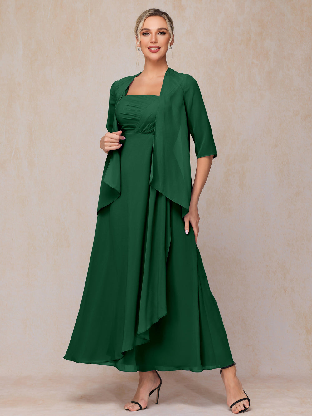 2 Pieces Ankle Length Chiffon Wedding Guest Dresses
