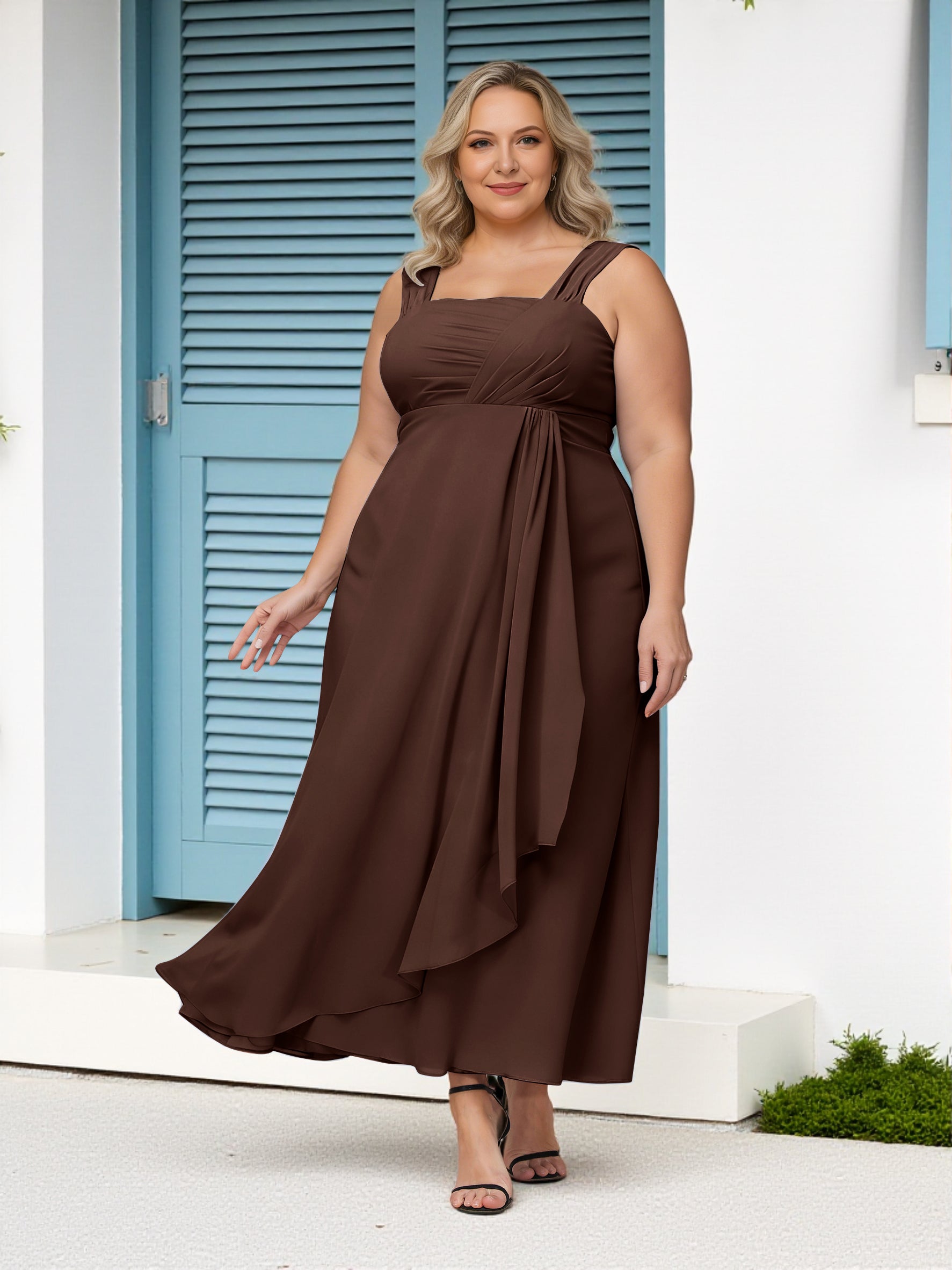 Cicinia Chocolate Plus Size Mother Of The Bride Dress With Jacket Long
