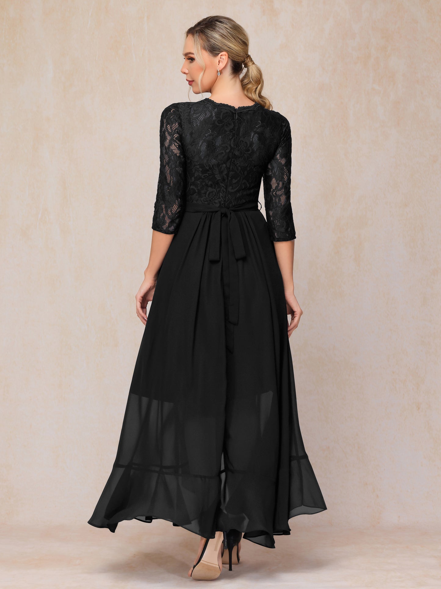 Ankle Length Short Sleeves Chiffon Lace Mother Of The Bride Dress