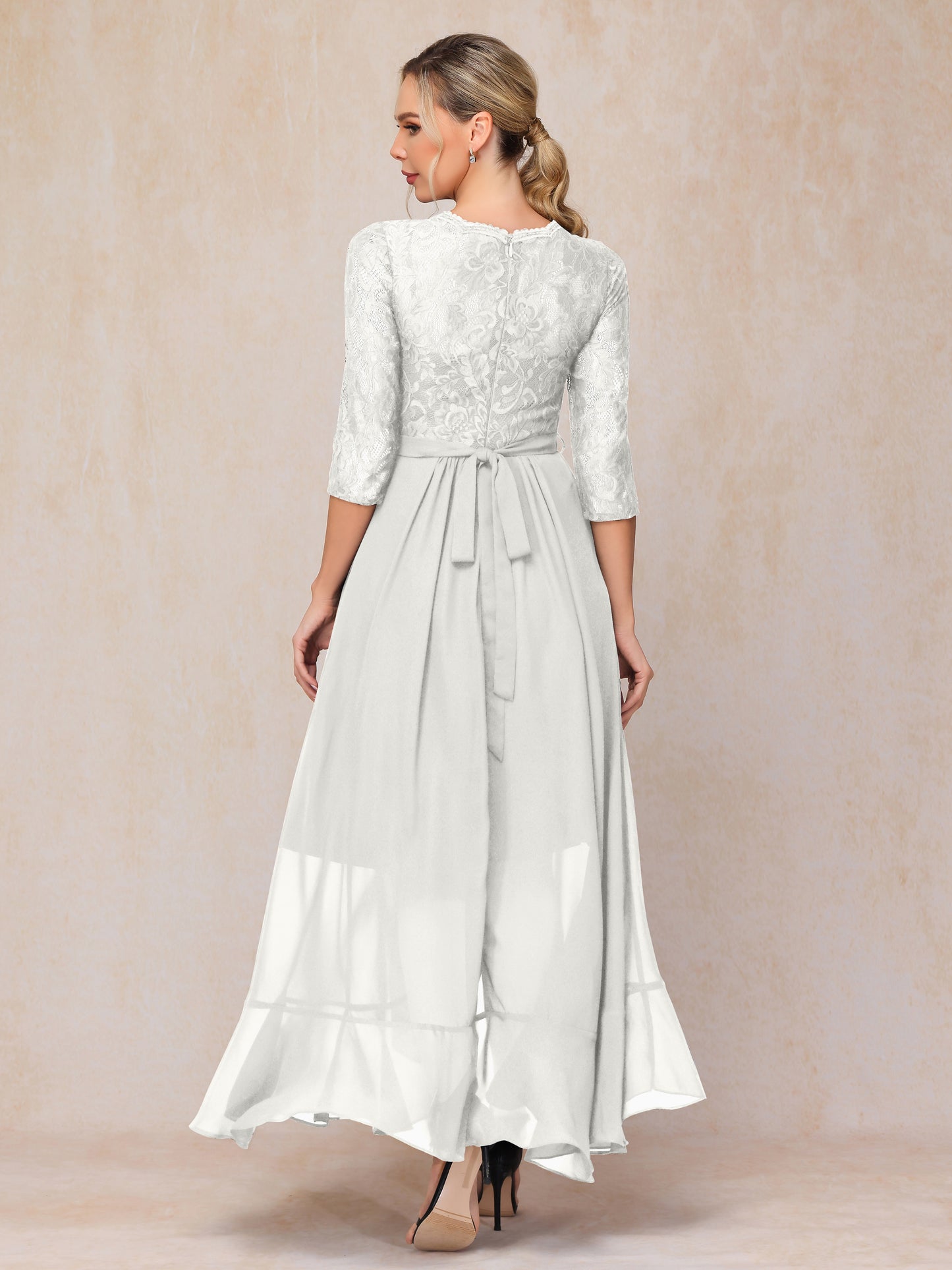 Ankle Length Short Sleeves Chiffon Lace Mother Of The Bride Dress
