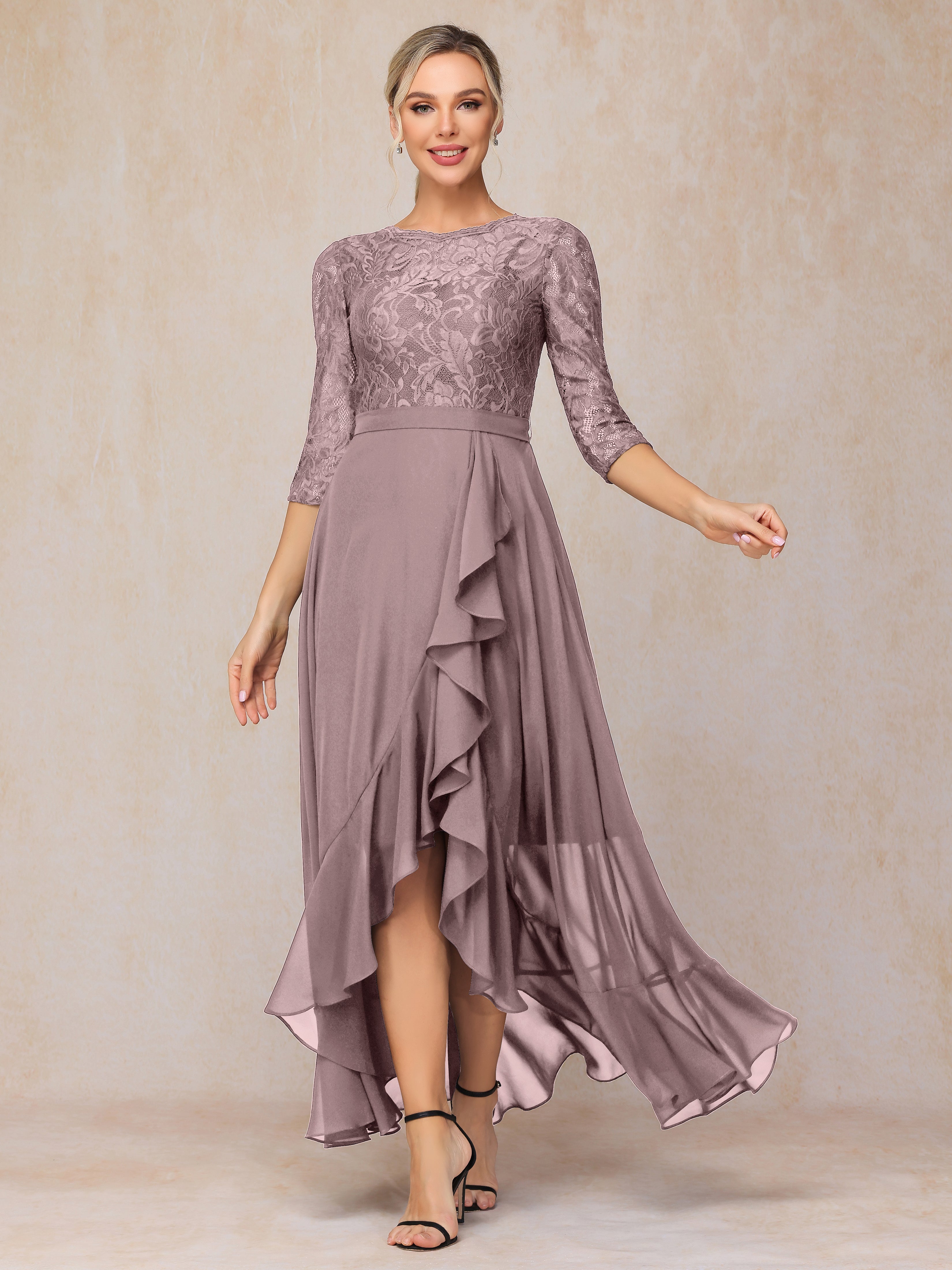 Ankle Length Short Sleeves Chiffon Lace Mother Of The  Groom Dress