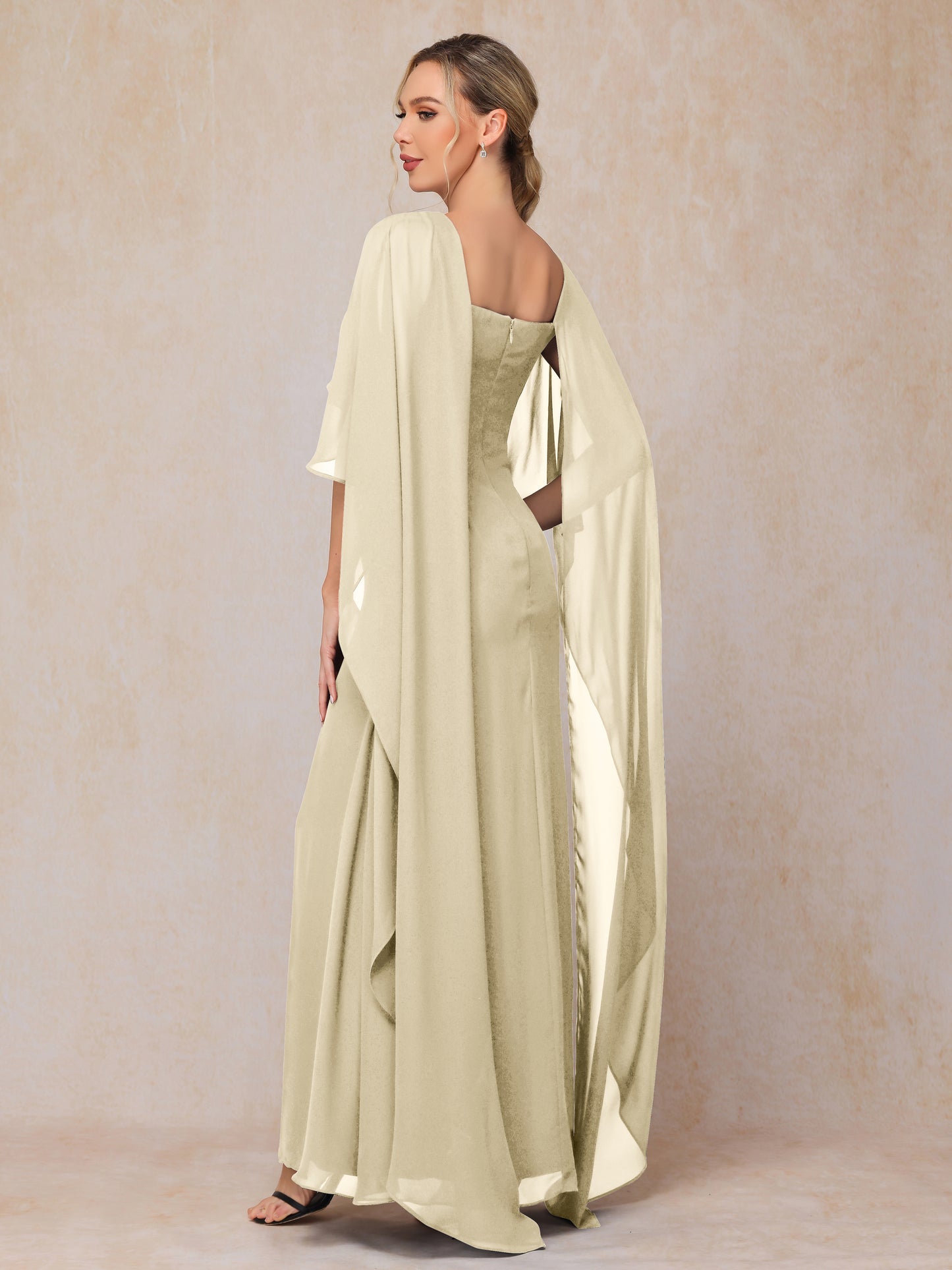 Floor Length Short Sleeves Chiffon Mother Of The Bride Dress