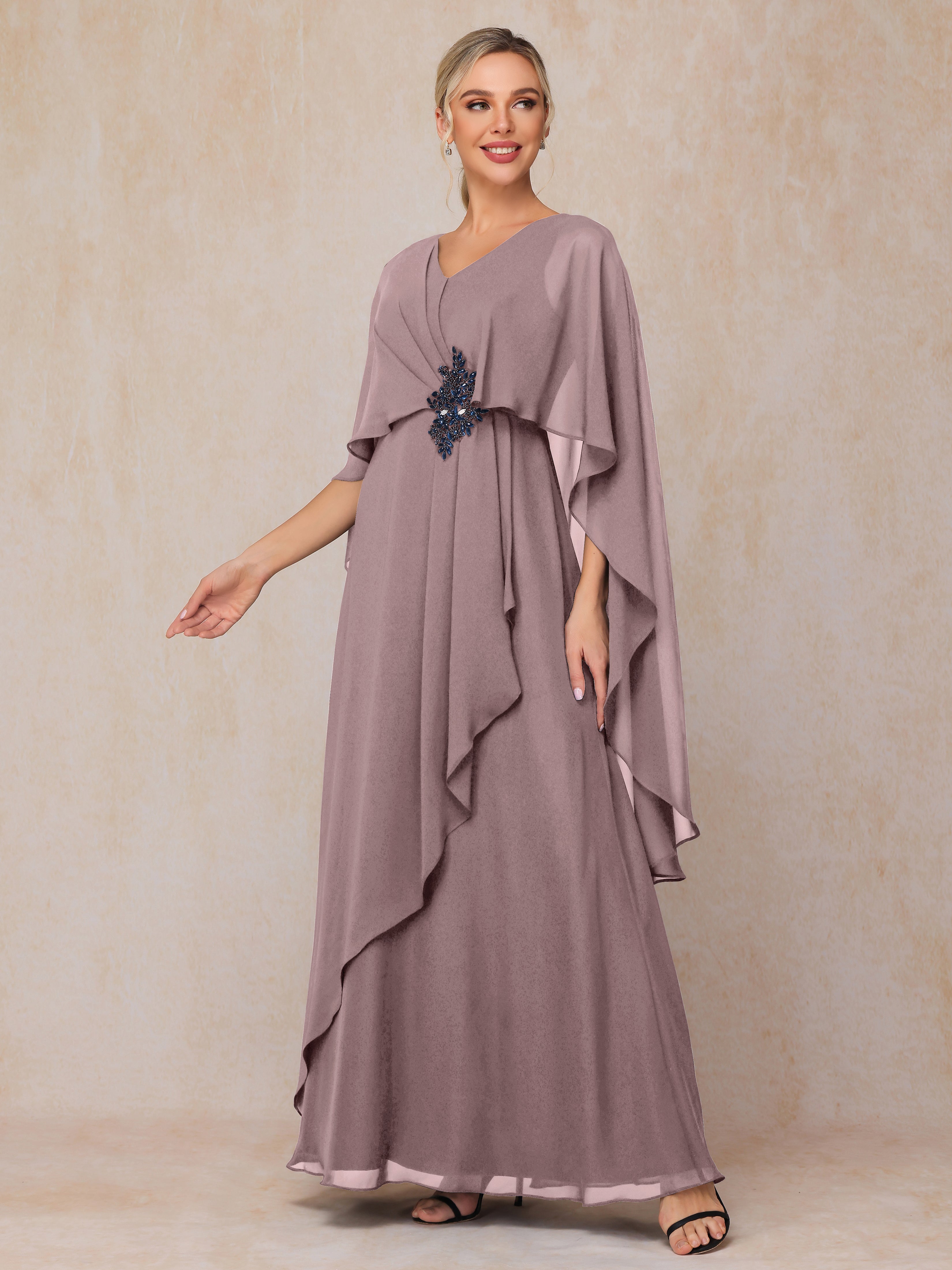 V Neck A Line Chiffon Mother Of The  Groom Dress